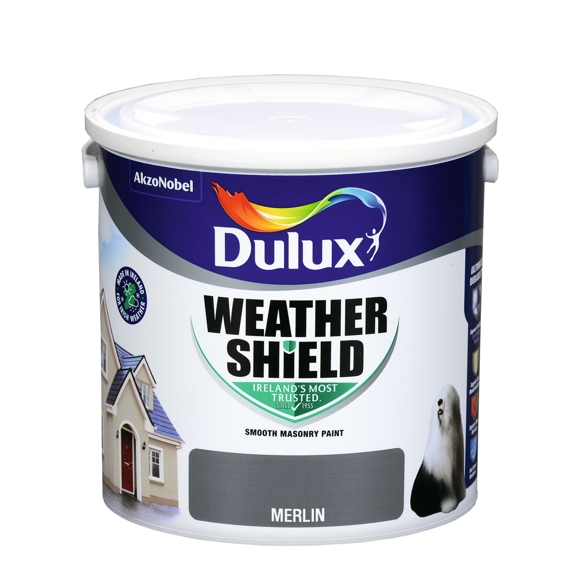 Dulux Weathershield Merlin Smooth Super matt Masonry paint, 2.5L