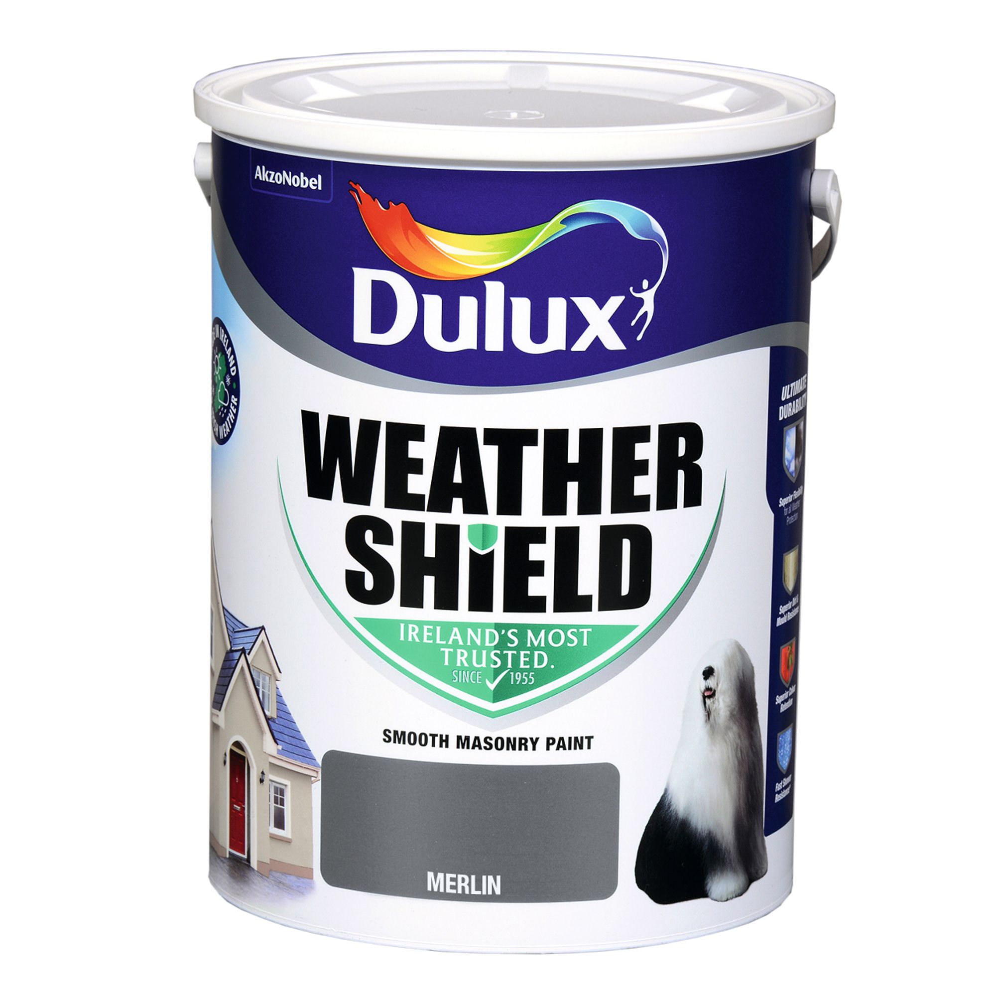 Dulux Weathershield Merlin Smooth Super matt Masonry paint, 5L