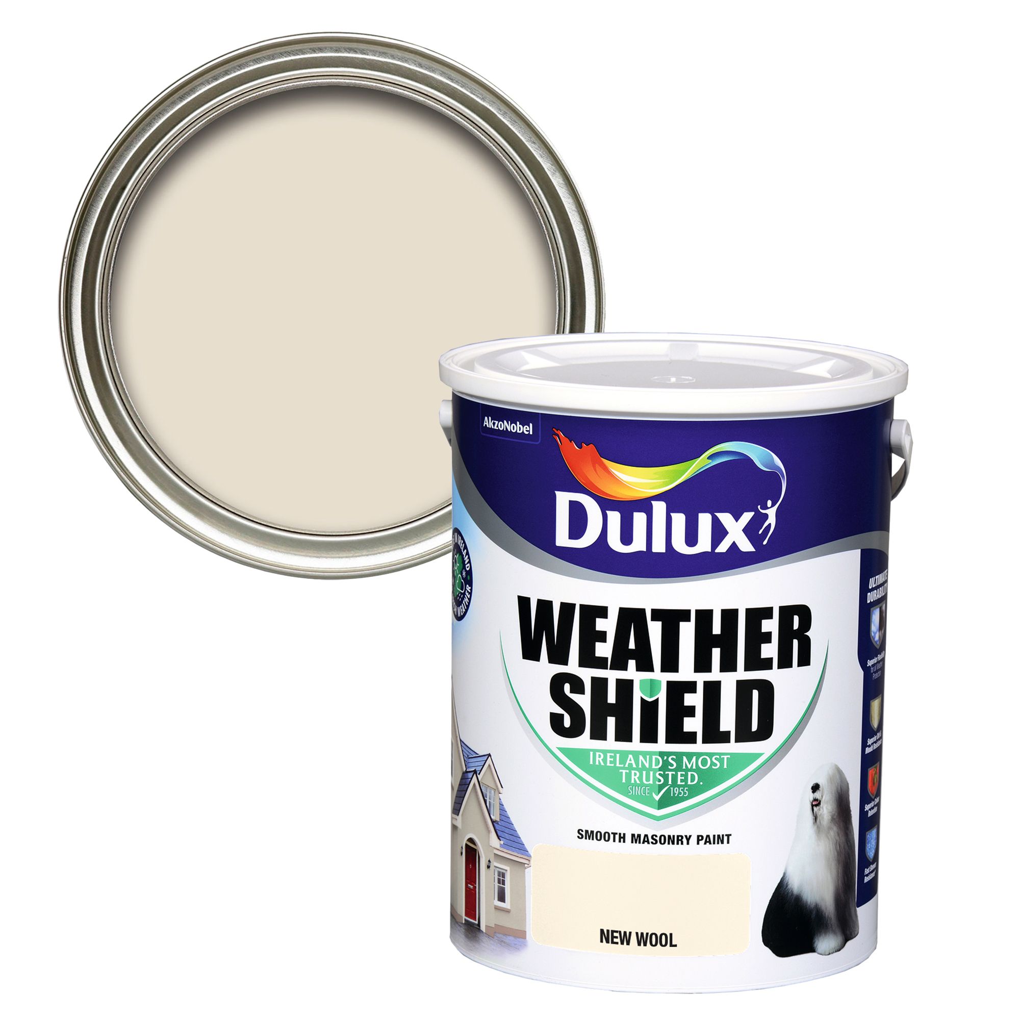 Dulux Weathershield New wool Smooth Super matt Masonry paint, 5L