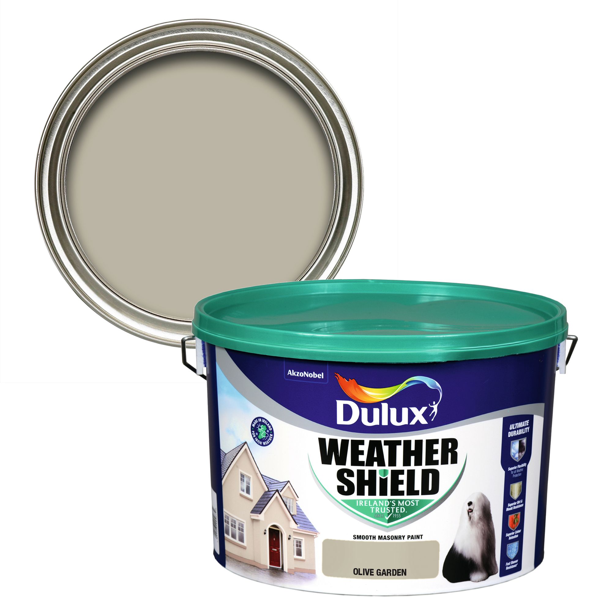 Dulux Weathershield Olive Garden Smooth Masonry paint, 10L Tub