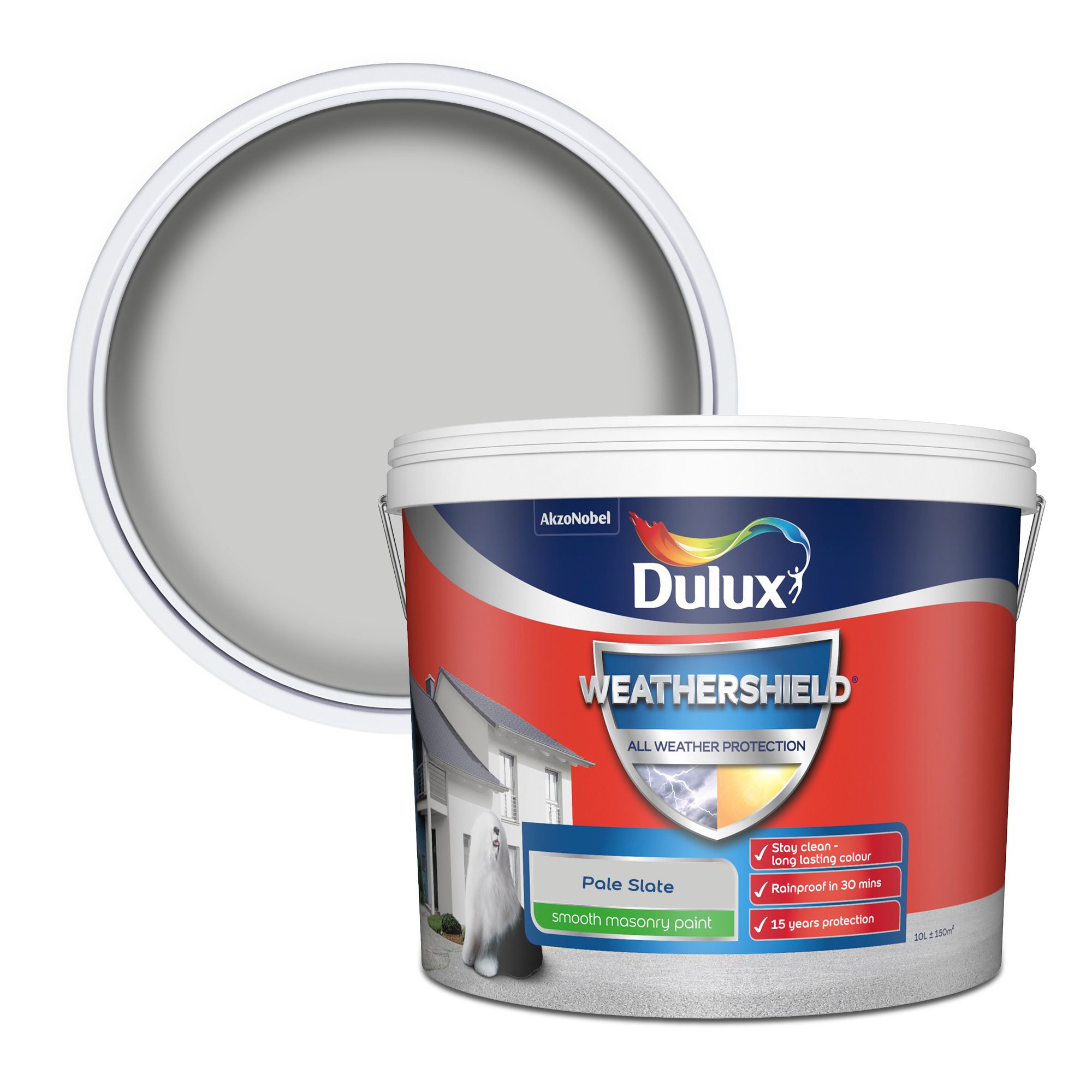 Dulux Weathershield Pale slate Smooth Matt Grey Masonry paint, 10L