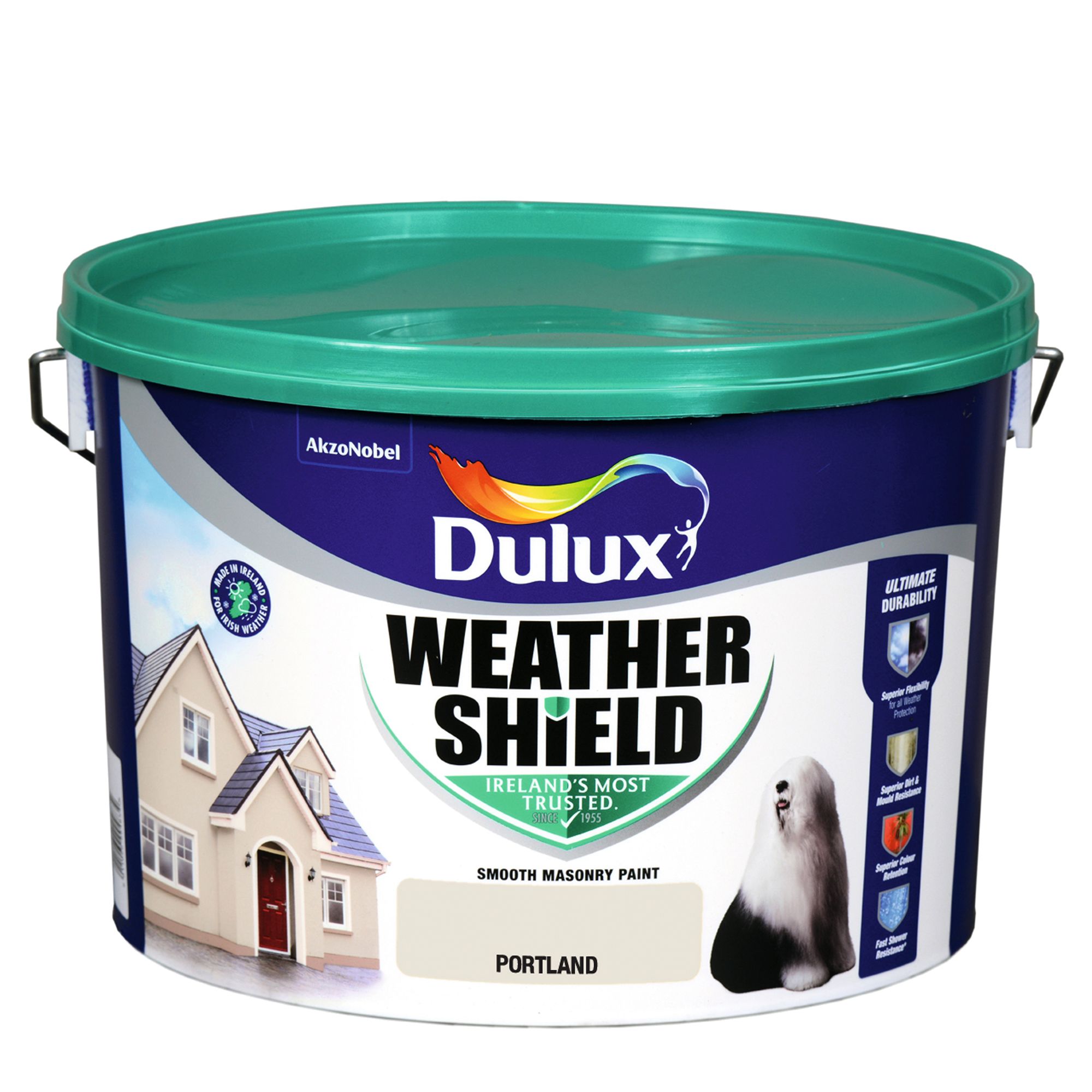 Dulux Weathershield Portland Smooth Super matt Masonry paint, 10L