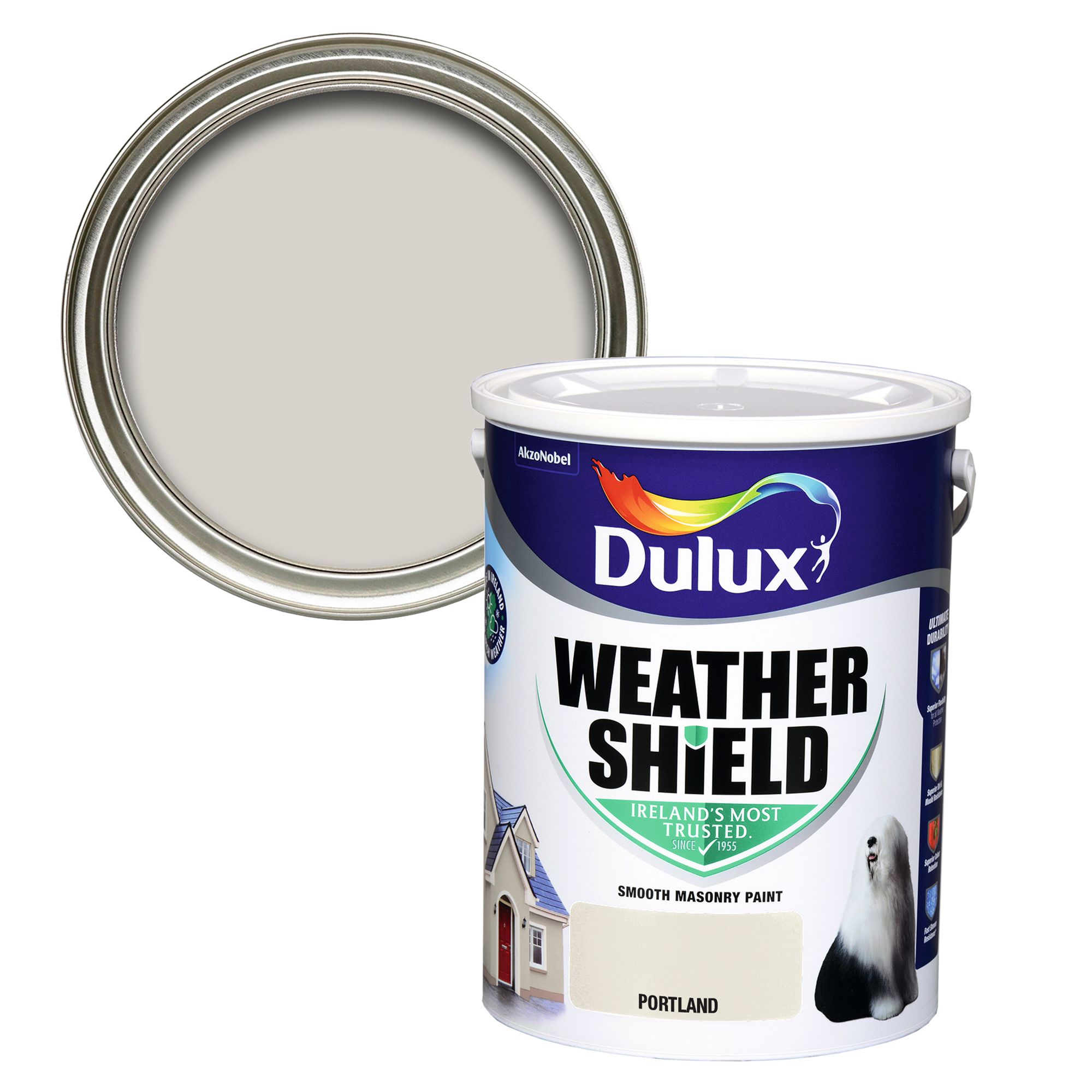 Dulux Weathershield Portland Smooth Super matt Masonry paint, 5L