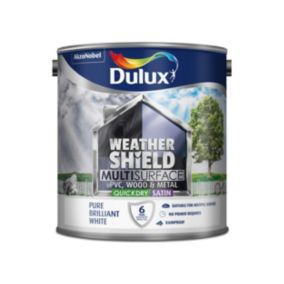 Dulux Weathershield Pure brilliant white Satin Multi-surface paint, 2.5L