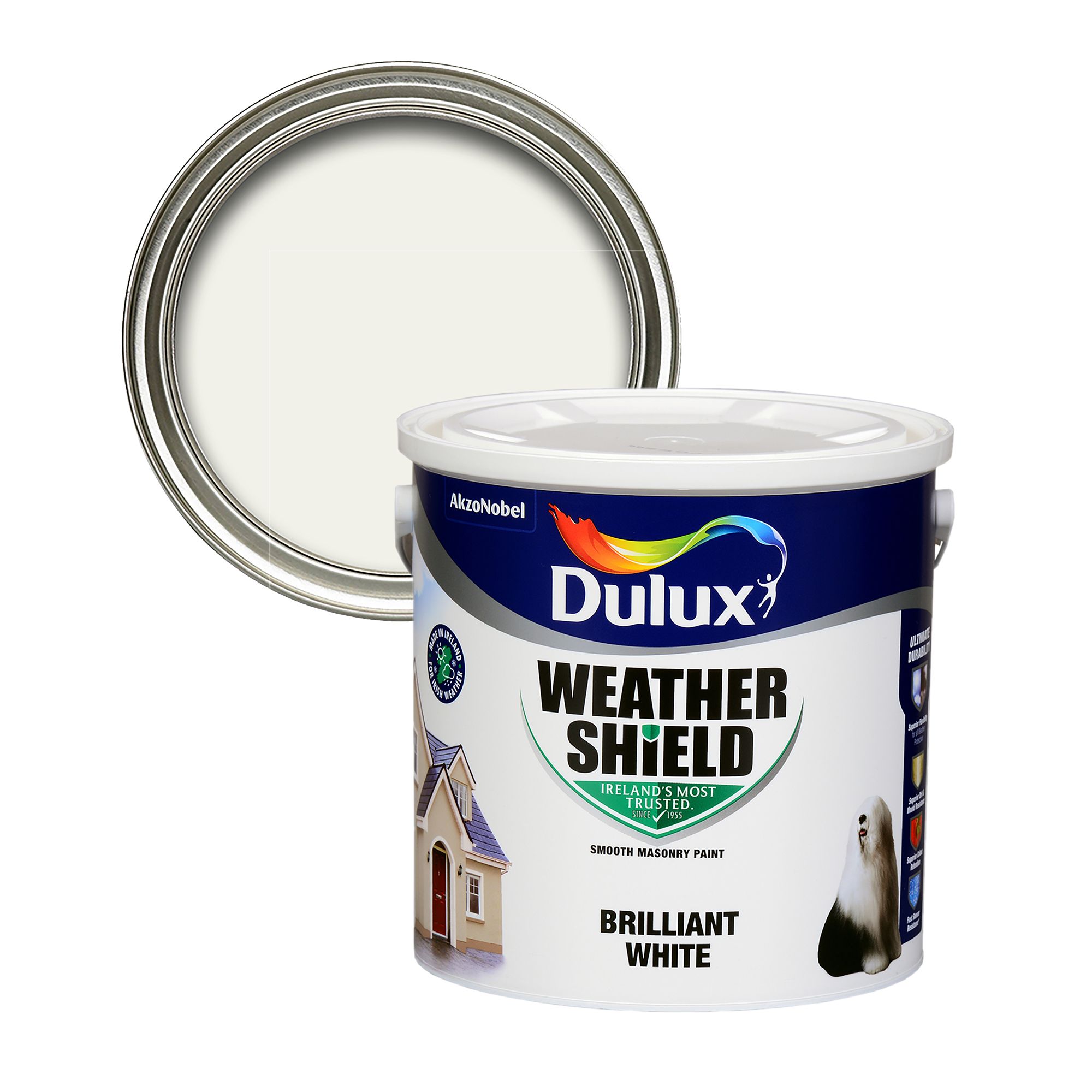 Dulux Weathershield Pure Brilliant White Smooth Masonry paint, 2.5L Tub