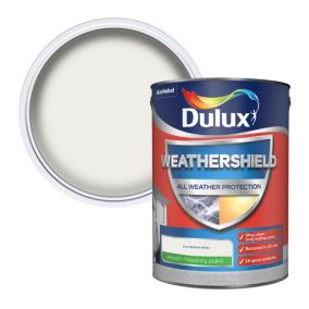 Dulux Weathershield Pure brilliant white Smooth Matt Masonry paint, 5L