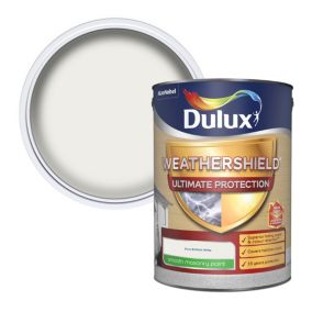 Dulux Weathershield Pure brilliant white Smooth Matt Masonry paint, 5L