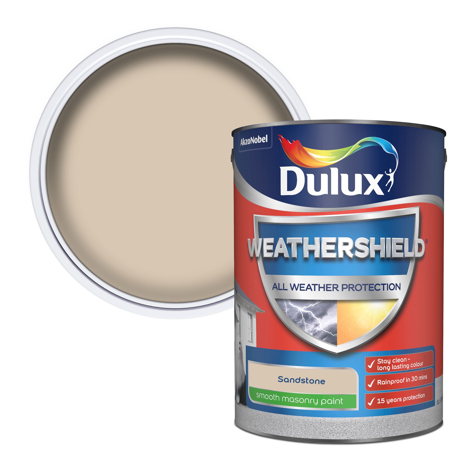 Dulux Weathershield Sandstone Smooth Matt Masonry paint, 5L