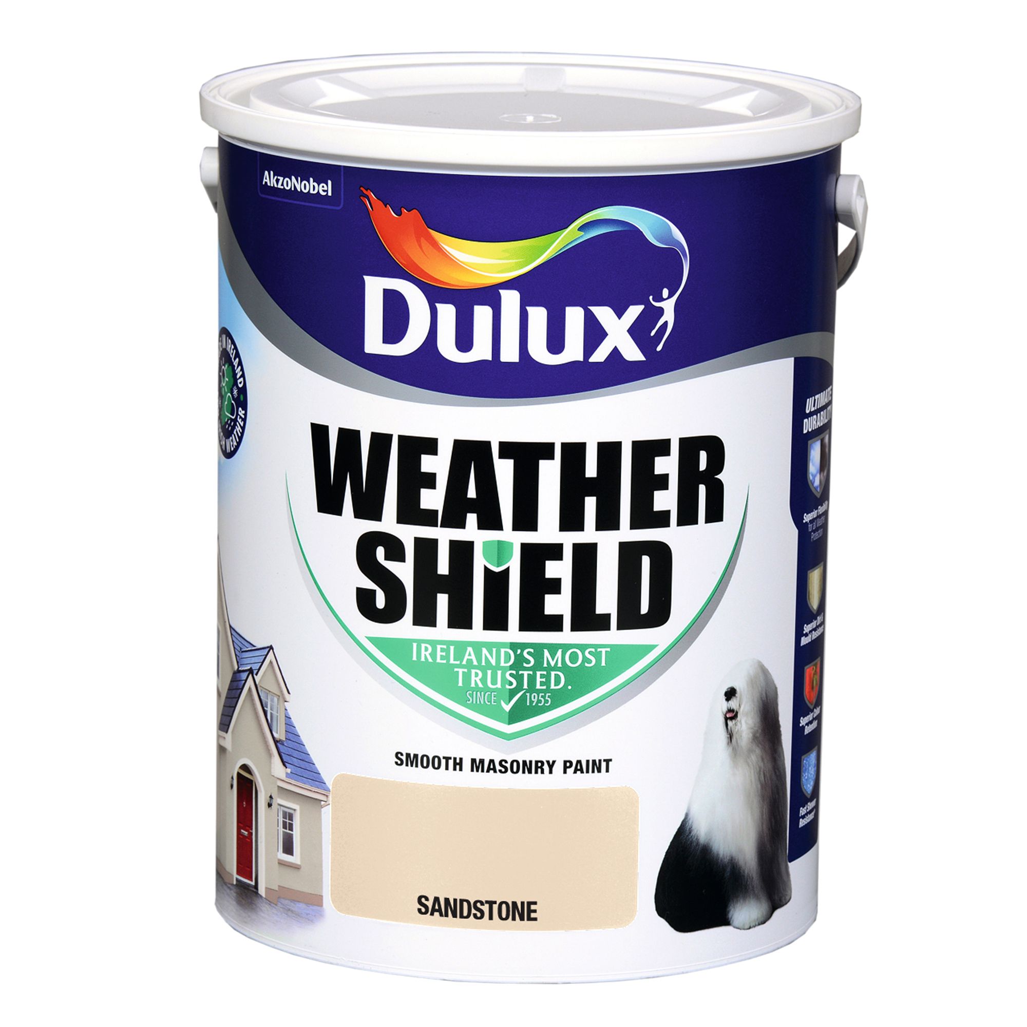 Dulux Weathershield Sandstone Smooth Super matt Masonry paint, 5L