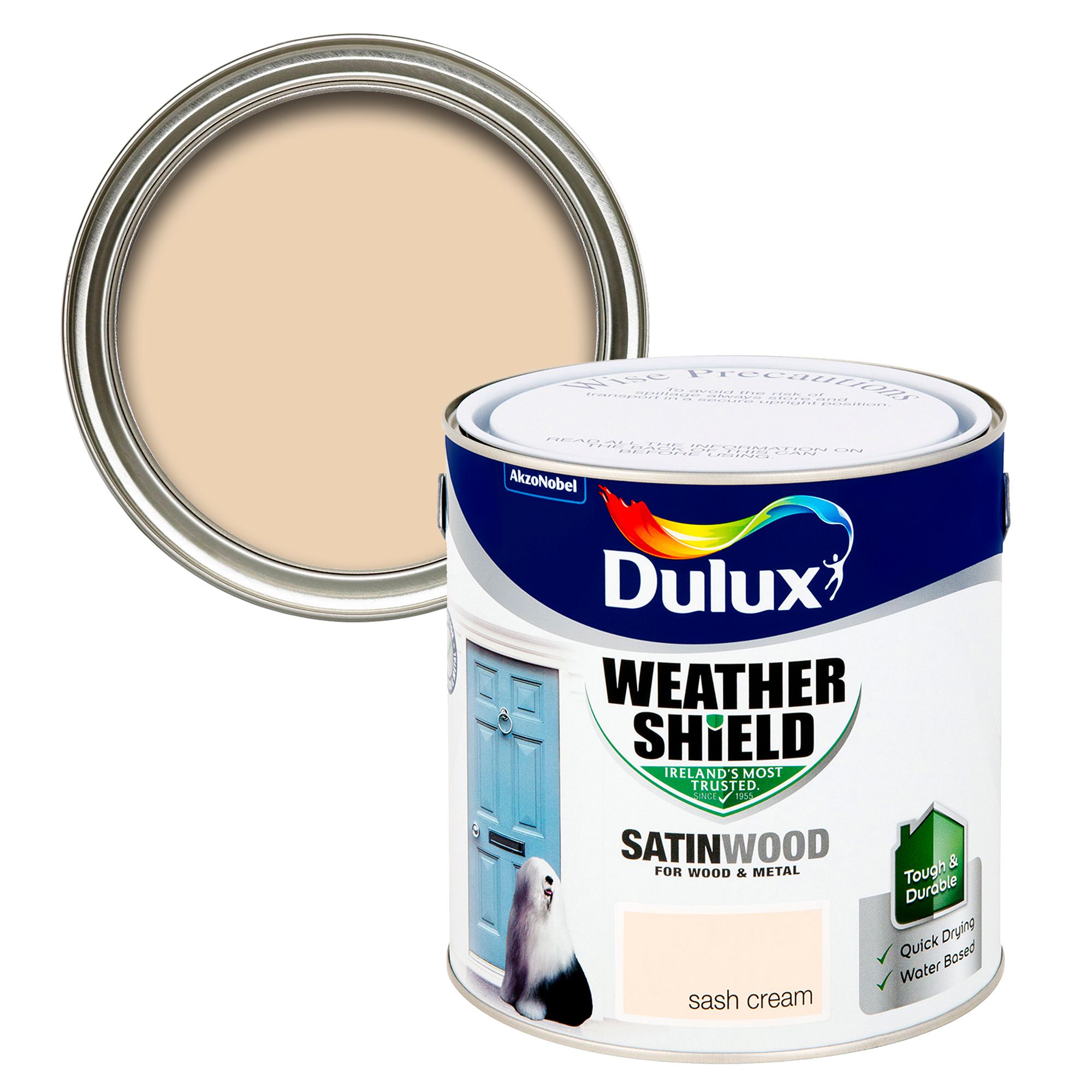 Dulux Weathershield Sash Cream Satinwood Exterior Topcoat Metal & wood paint, 2.5L Tub