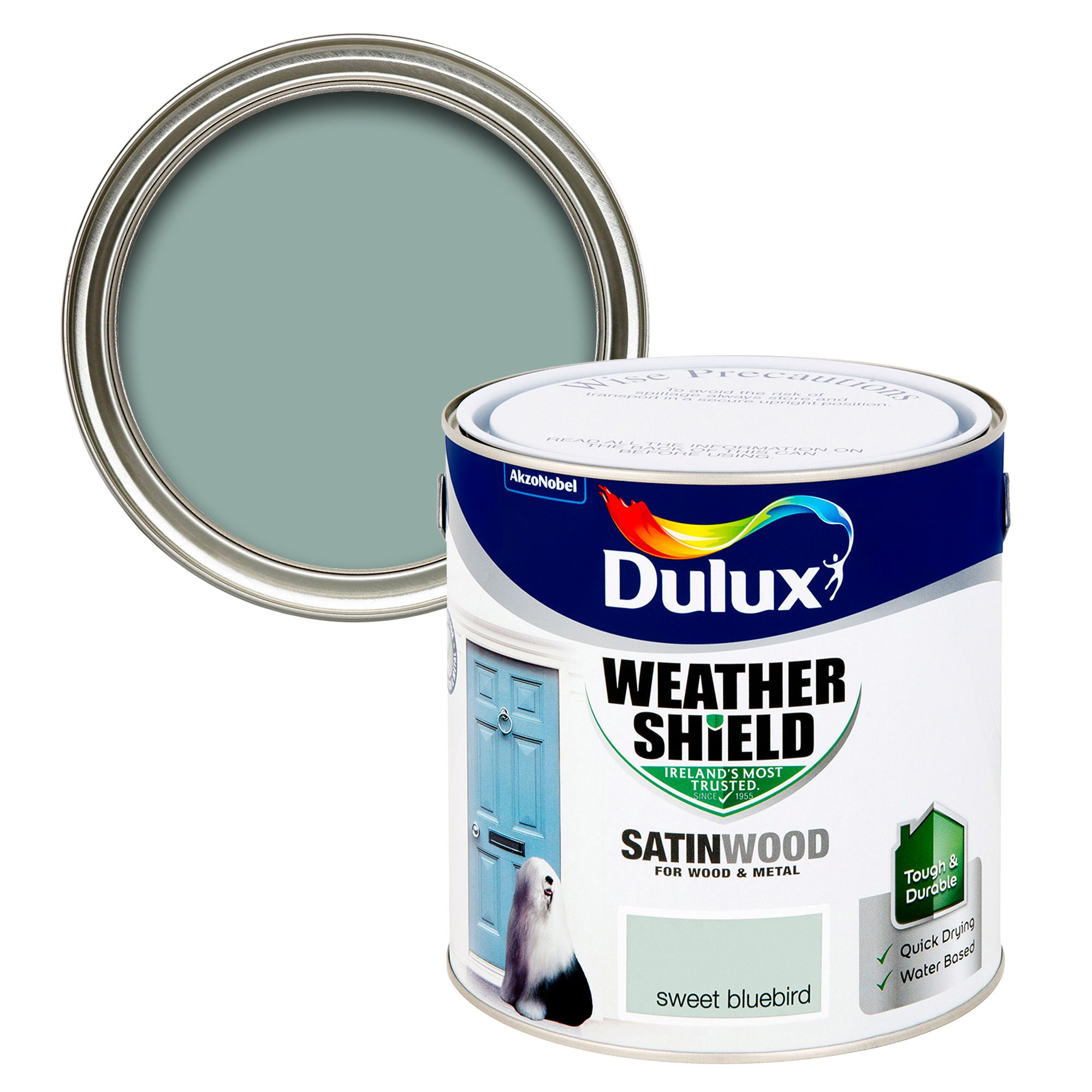 Dulux Weathershield Sweet Bluebird Satinwood Exterior Topcoat Metal & wood paint, 2.5L Tub