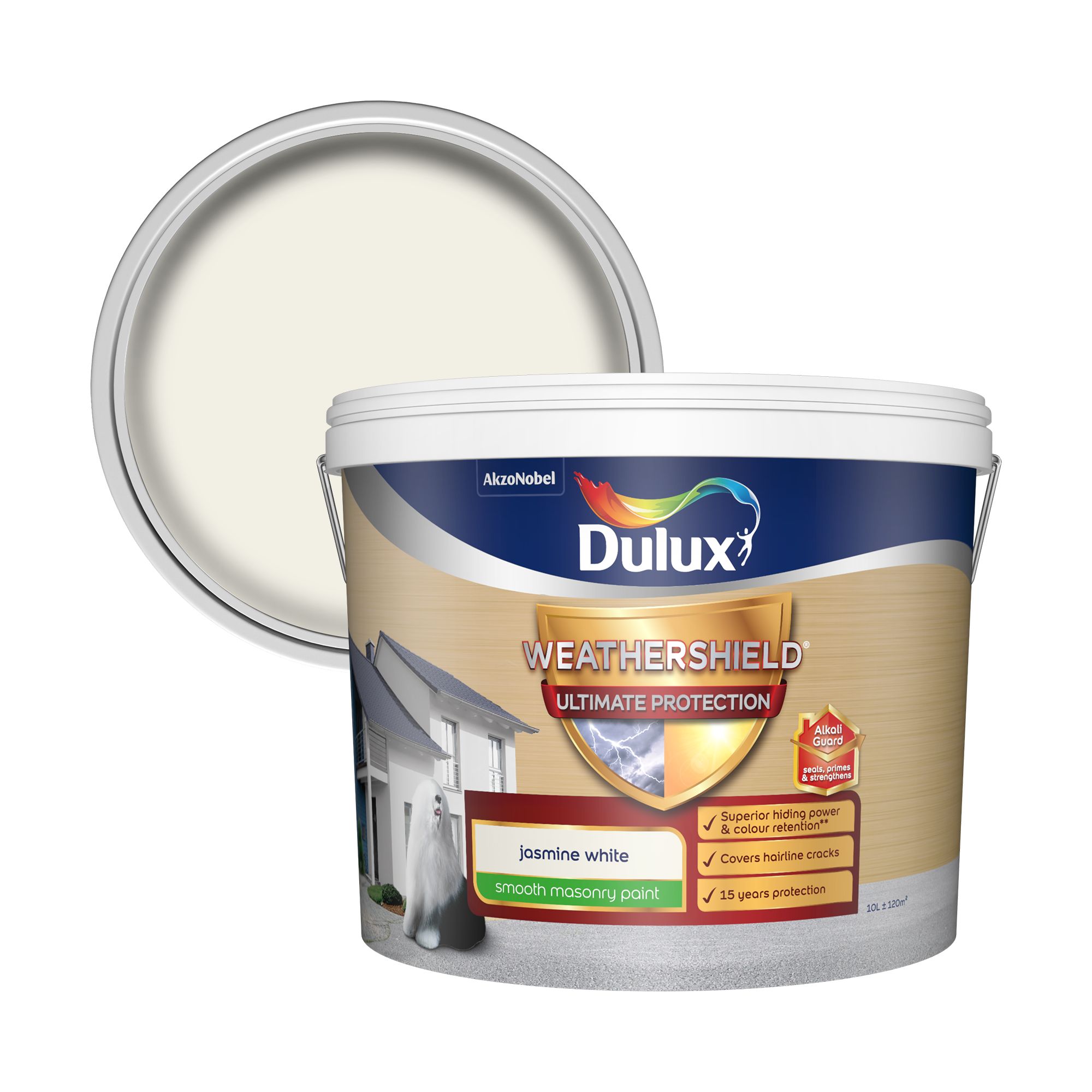 Dulux Weathershield Ultimate Jasmine white Smooth Matt Masonry paint, 10L