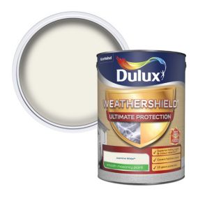 Dulux Weathershield Ultimate Jasmine white Smooth Matt Masonry paint, 5L