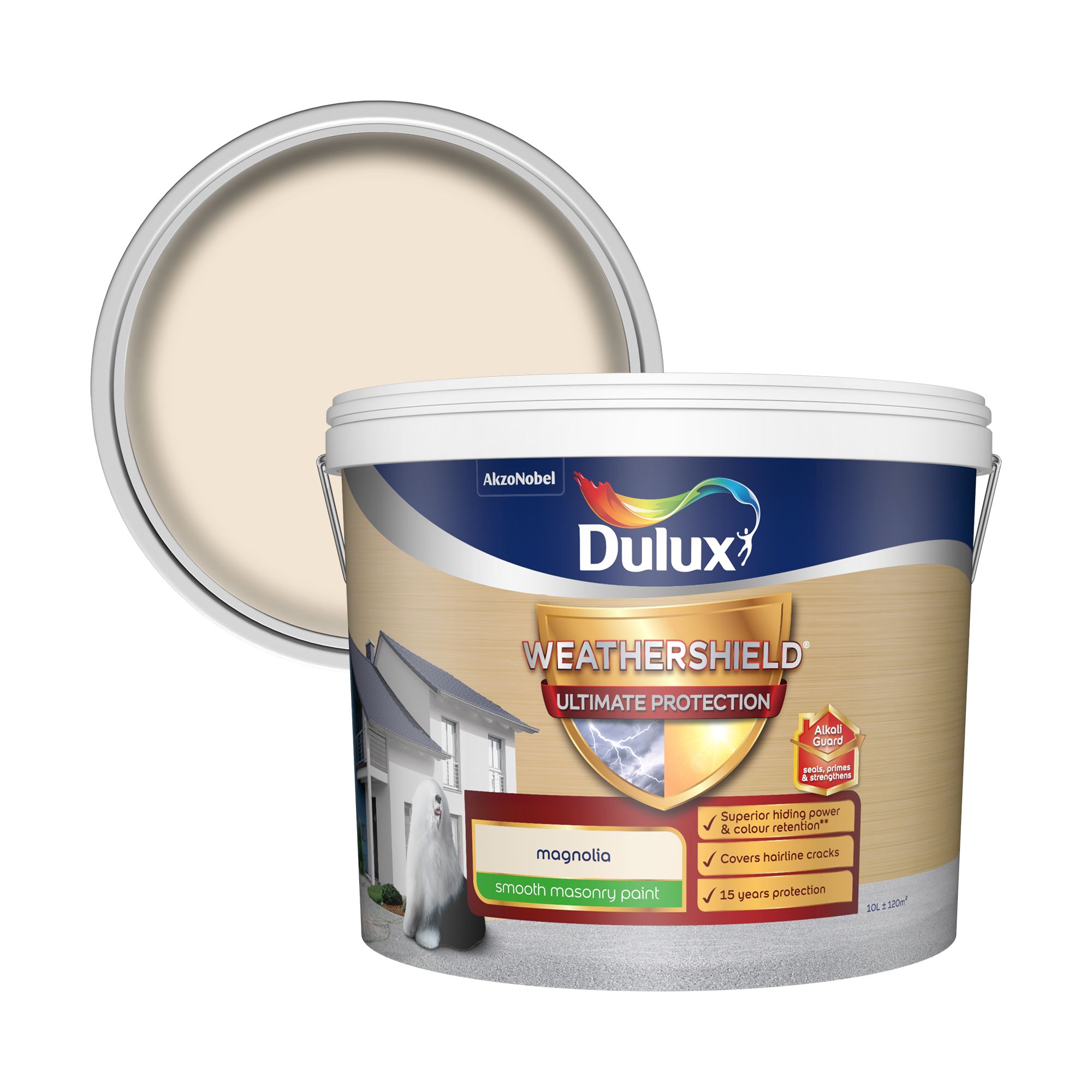 Dulux Weathershield Ultimate protection Magnolia Smooth Matt Masonry paint, 10L DIY at B&Q