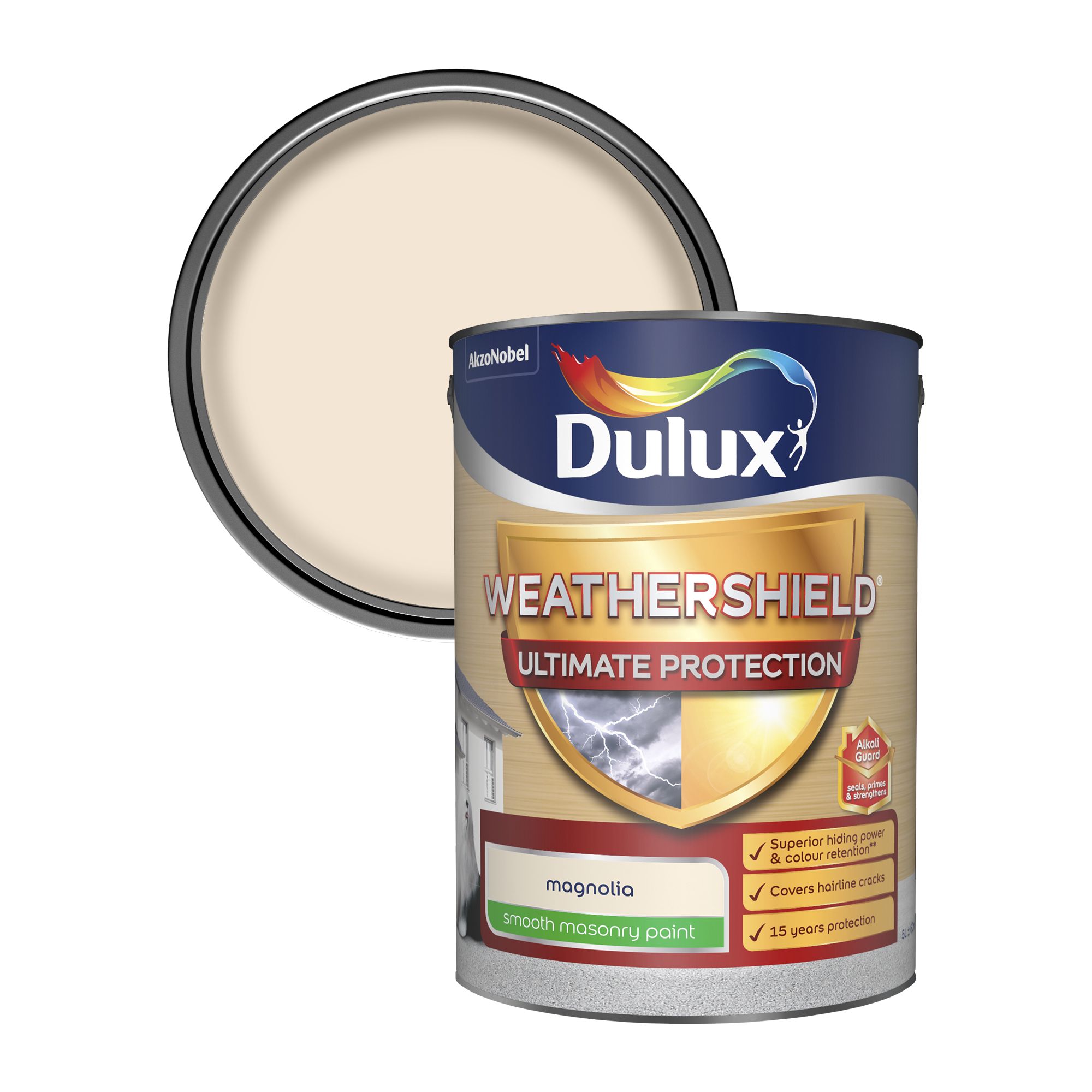 Dulux Weathershield Ultimate protection Magnolia Smooth Matt Masonry paint, 5L DIY at B&Q