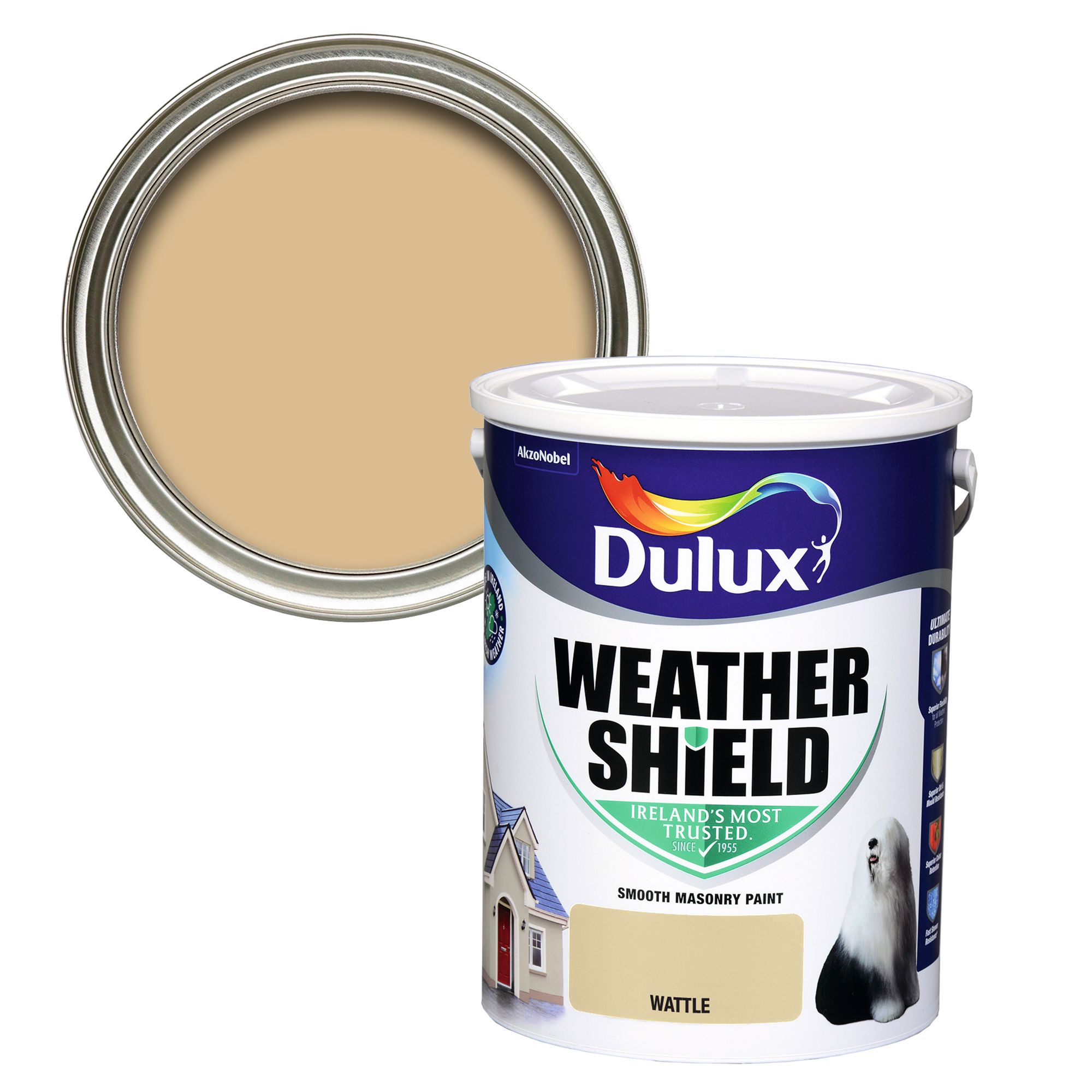 Dulux Weathershield Wattle Smooth Super matt Masonry paint, 5L