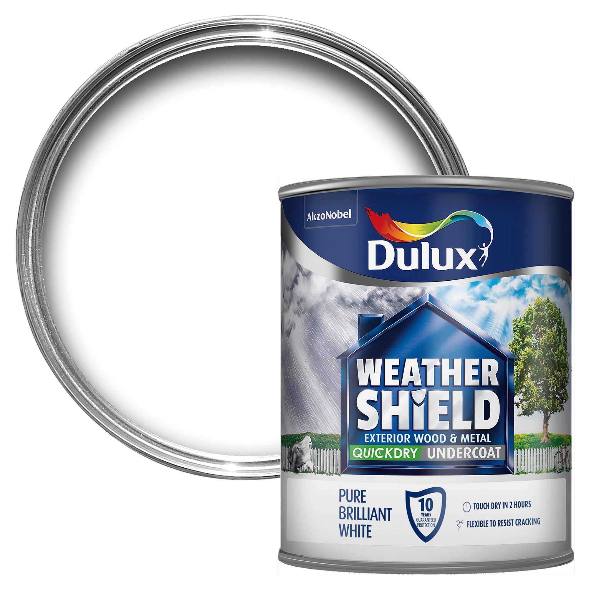 Dulux Weathershield Pure brilliant white Satinwood Multi-surface paint,  750ml