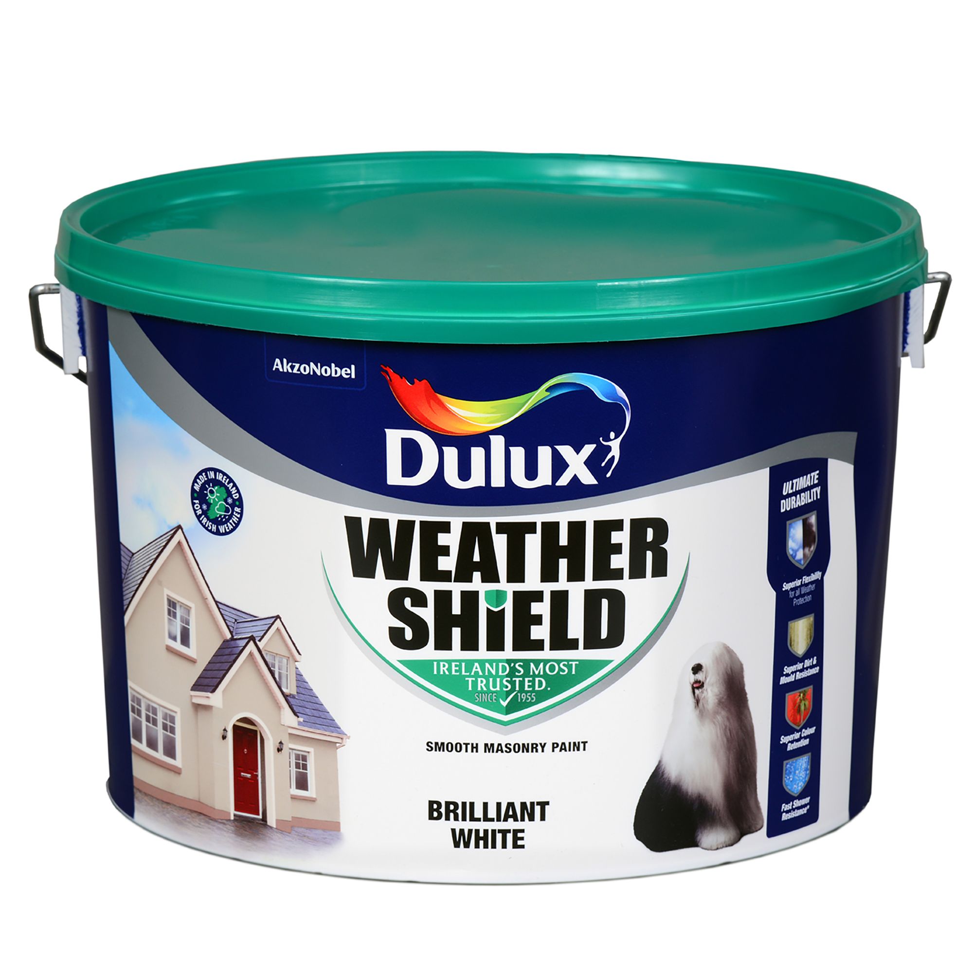 Dulux Weathershield White Smooth Super matt Masonry paint, 10L