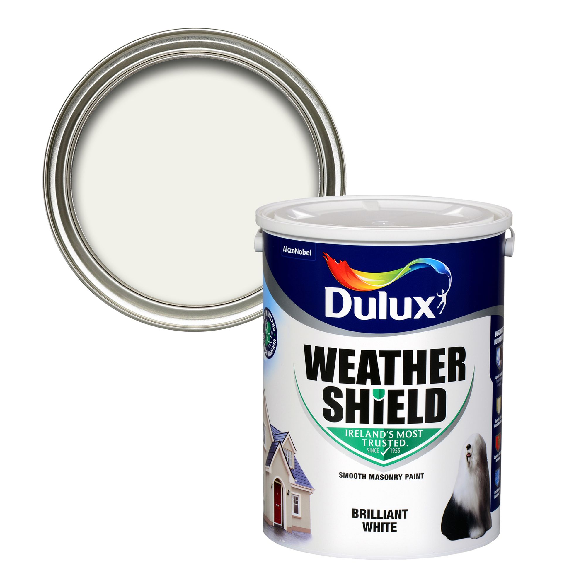 Dulux Weathershield White Smooth Super matt Masonry paint, 5L