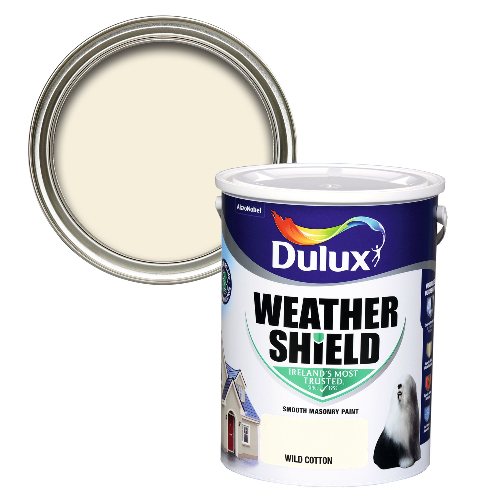 Dulux Weathershield Wild cotton Smooth Super matt Masonry paint, 5L