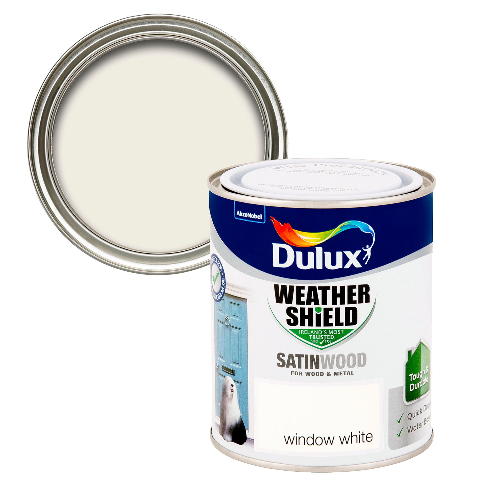 Dulux Weathershield Window white Satinwood Multi-surface Exterior Topcoat Metal & wood paint, 750ml Tin