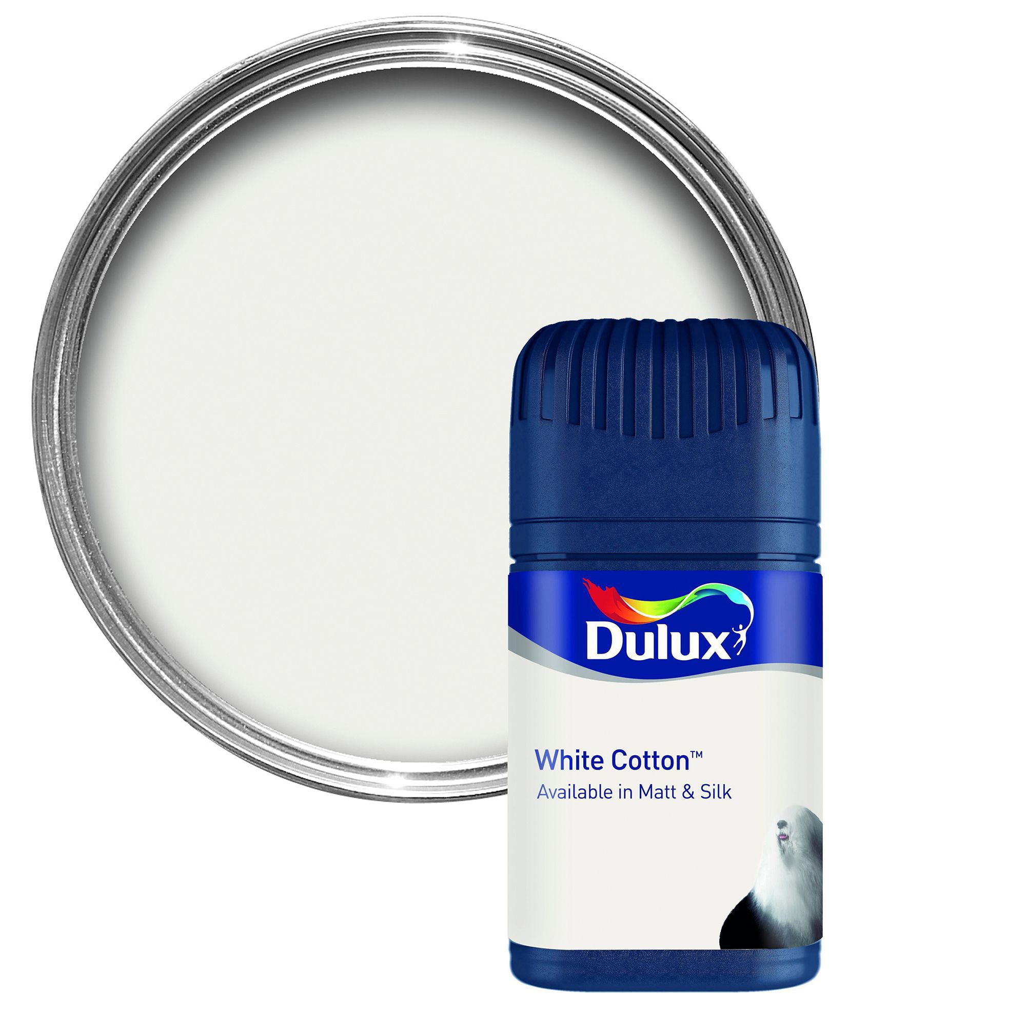 Dulux White cotton Matt Emulsion paint 0.05L Tester pot DIY at B&Q