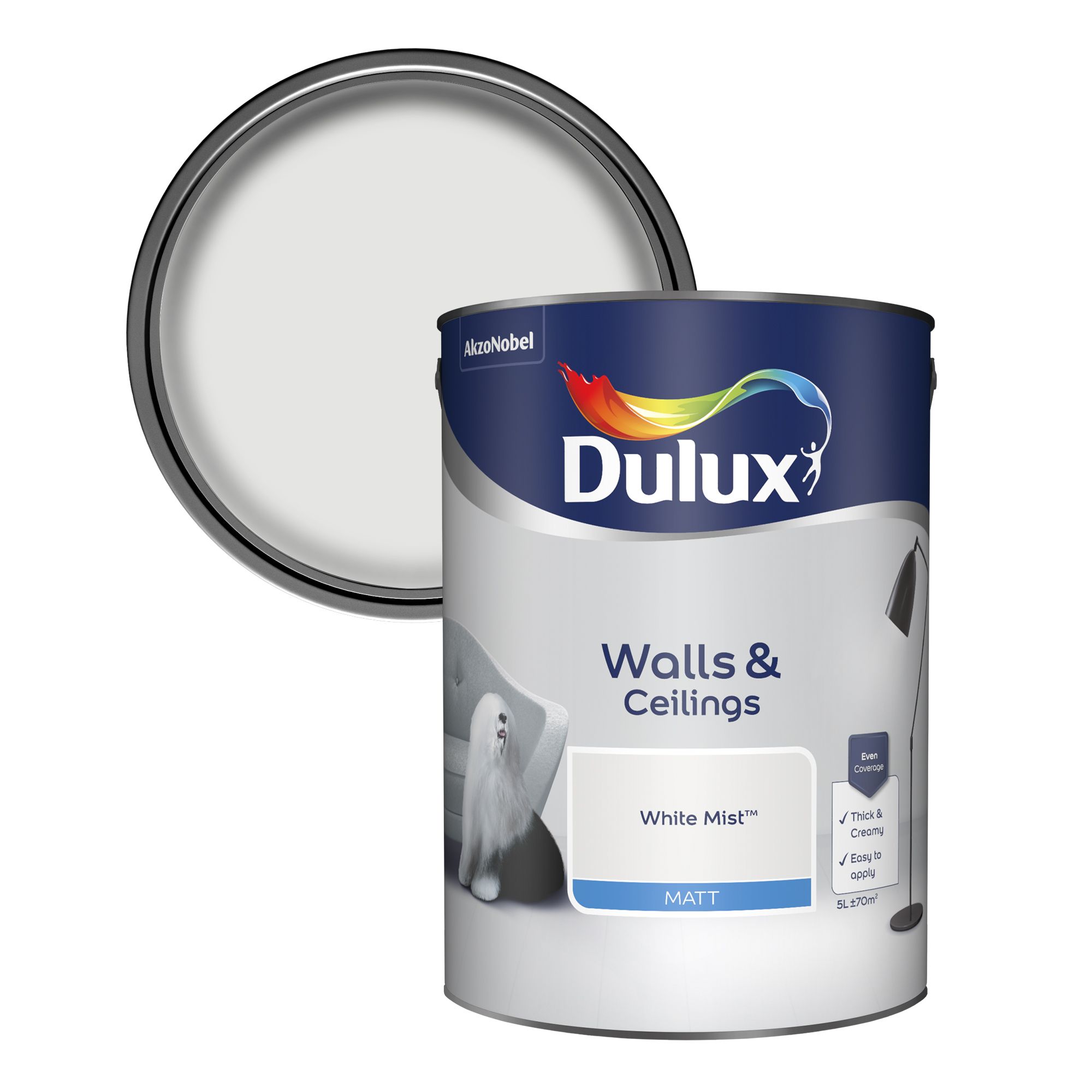 Dulux White mist Matt Emulsion paint, 5L DIY at B&Q