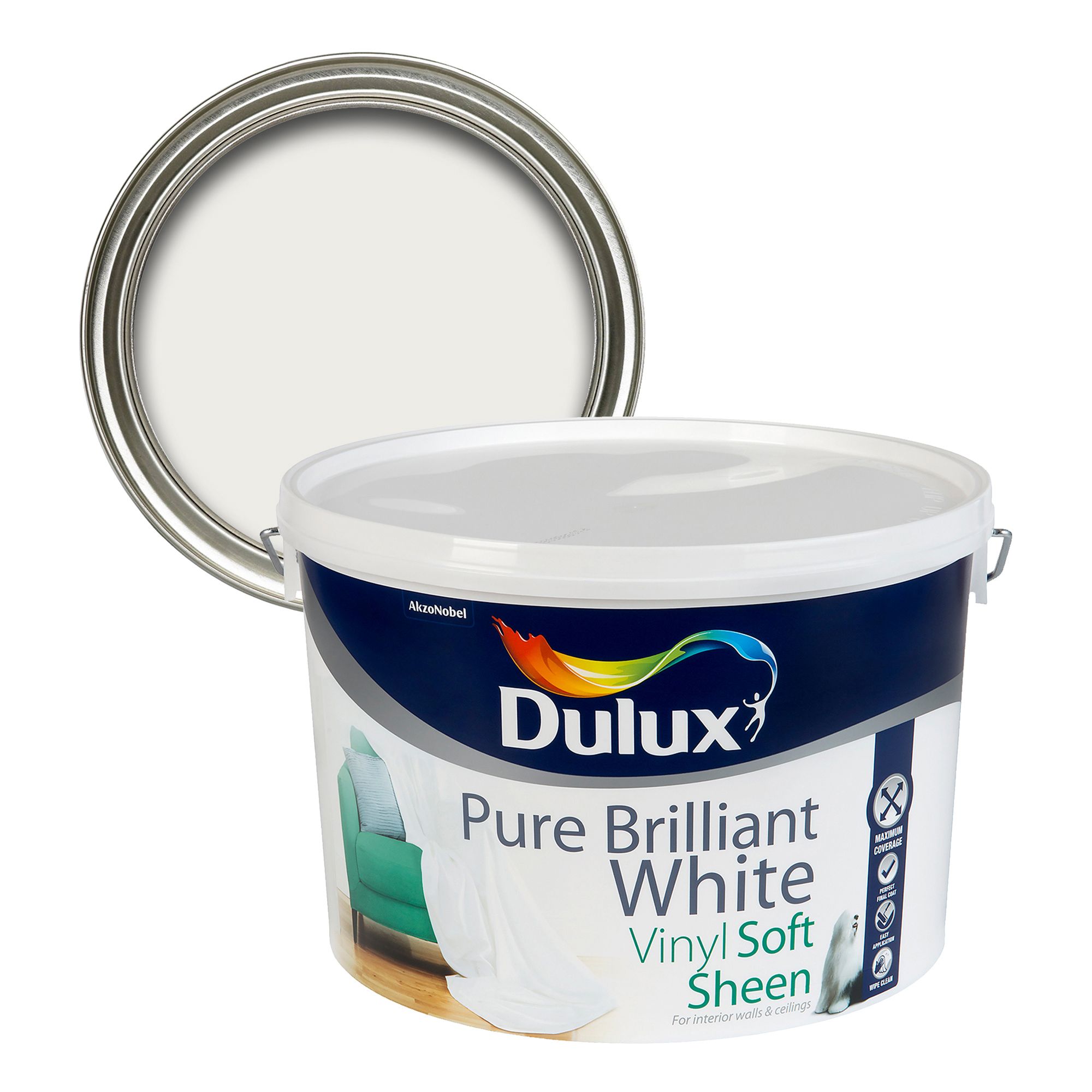 Dulux White Soft sheen Emulsion paint, 10L DIY at B&Q