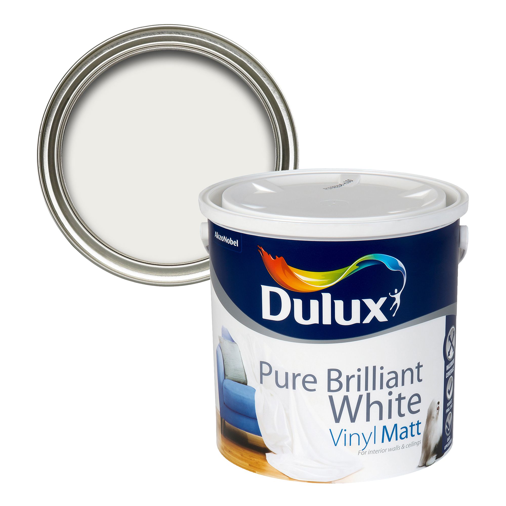 Dulux White Vinyl matt Emulsion paint, 2.5L DIY at B&Q