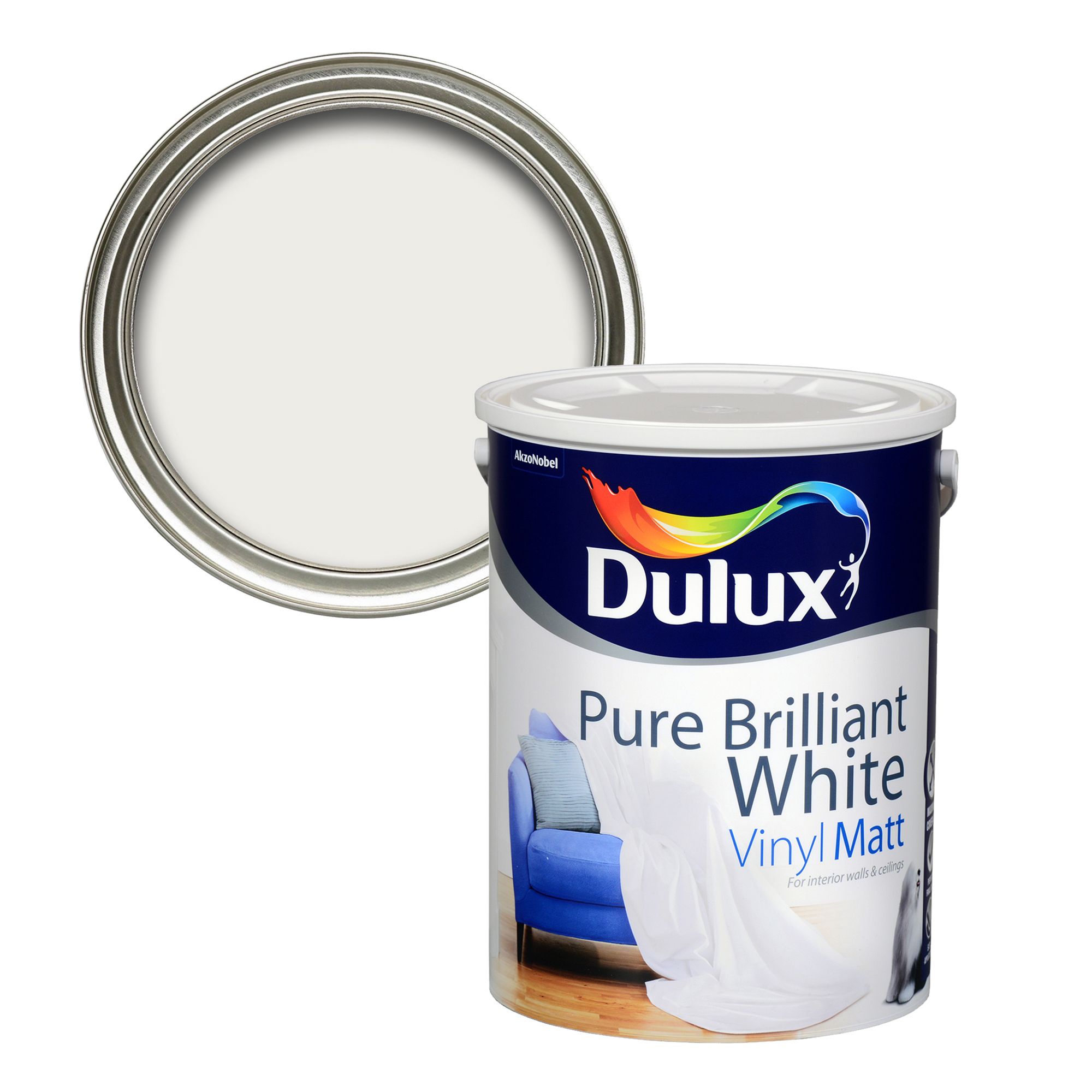 Dulux White Vinyl matt Emulsion paint, 5L DIY at B&Q