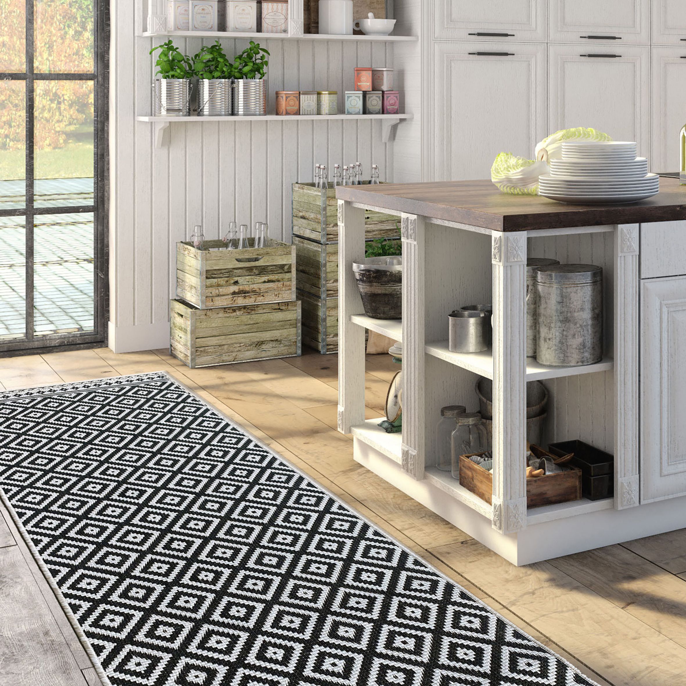 Zara Black & White Geometric Rug 170cmx120cm