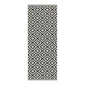 Duo Weave Black & White Geometric Woven effect Reversible Large Indoor & outdoor Runner, (L)180cm x (W)70cm