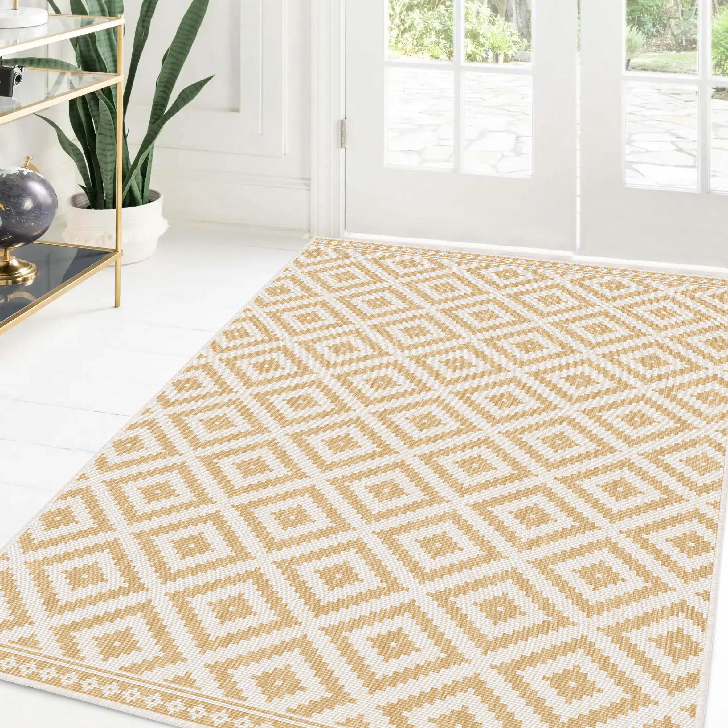 Duo Weave Ochre Geo Reversible Medium Indoor & outdoor Rug, (L)170cm x (W)120cm