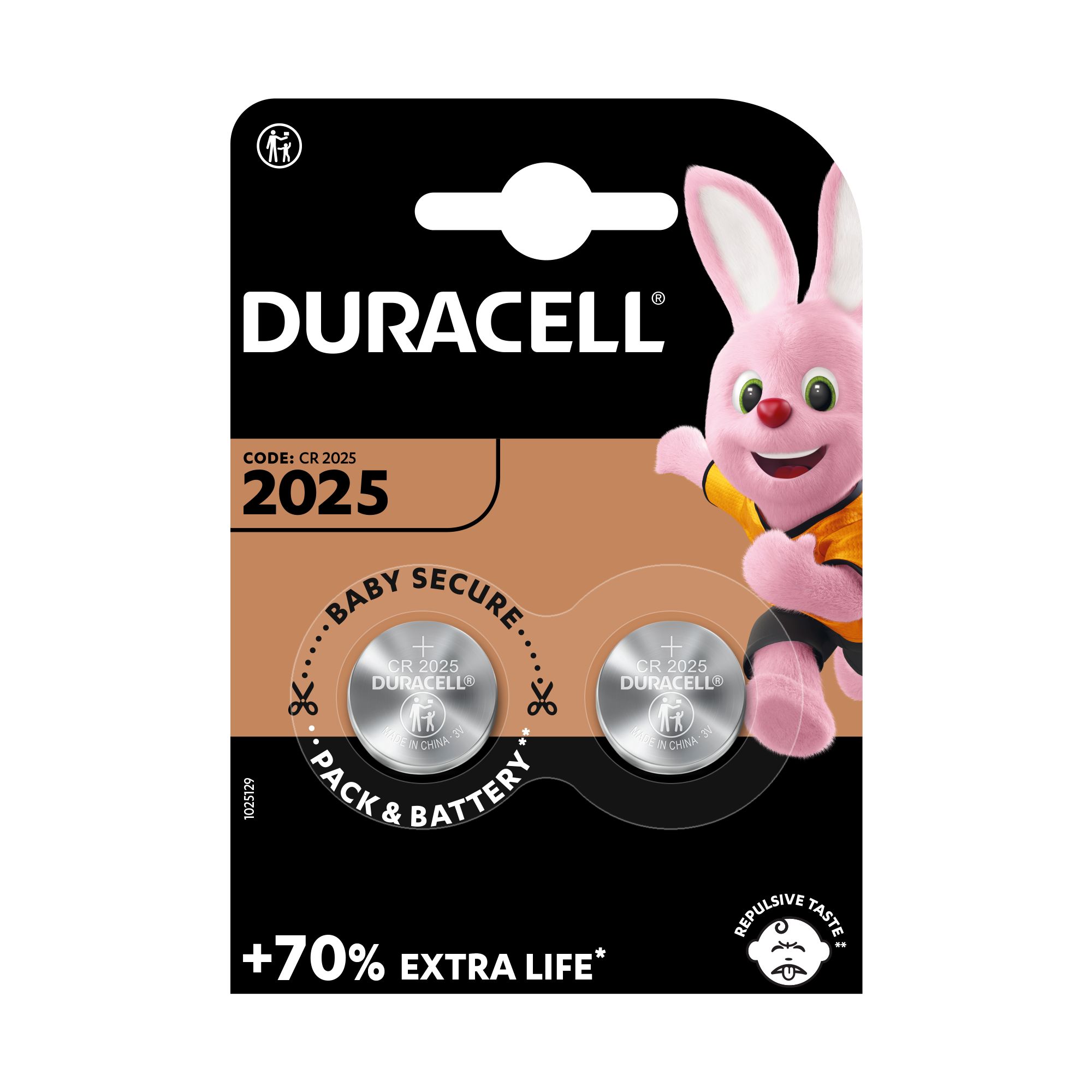 Duracell CR2025 Batteries, Pack of 2