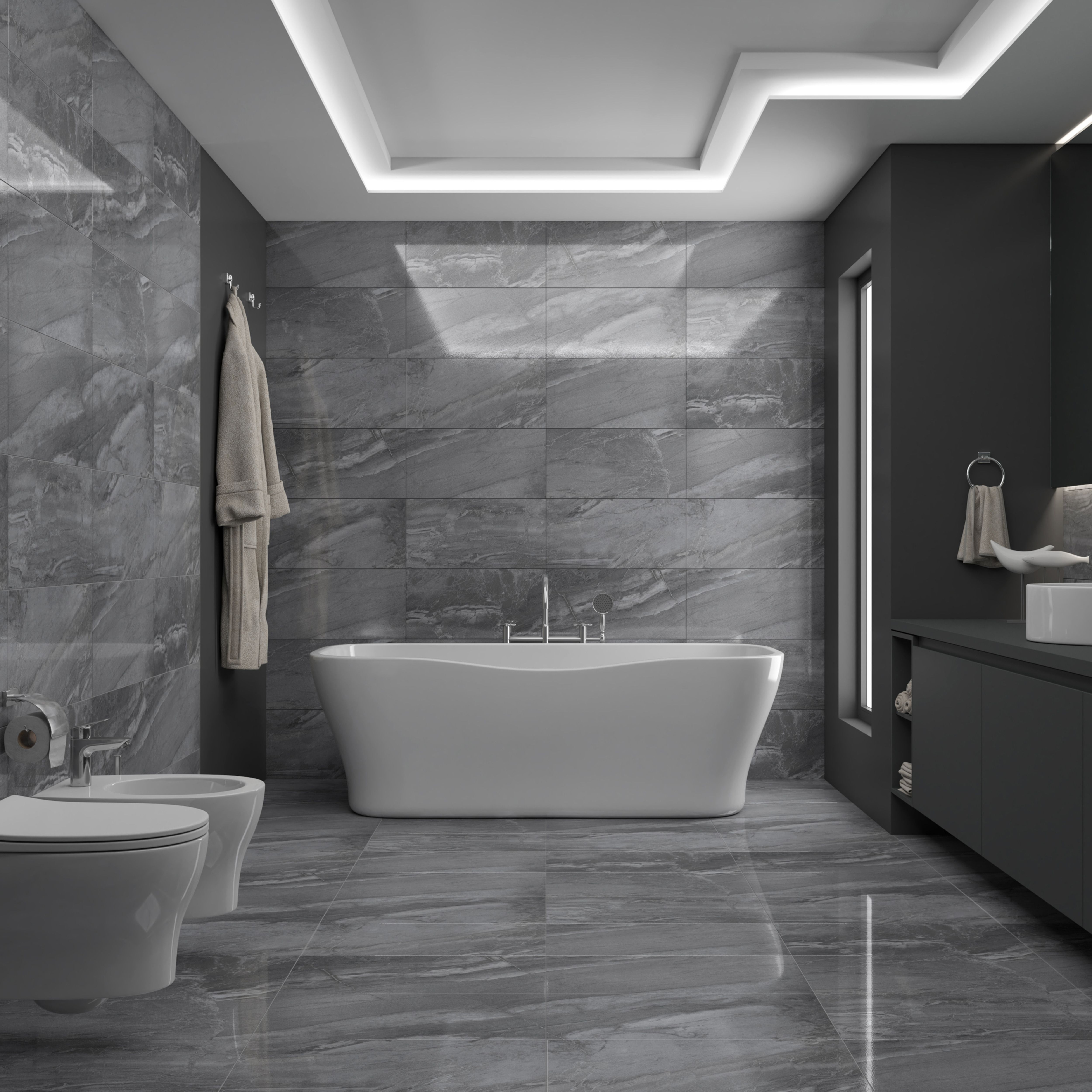 Duratile Designs Lavastone Grey Gloss Stone effect Textured Porcelain Indoor Wall & floor tile, Pack of 6, (L)600mm (W)300mm Price Comparisons | Compare The Build
