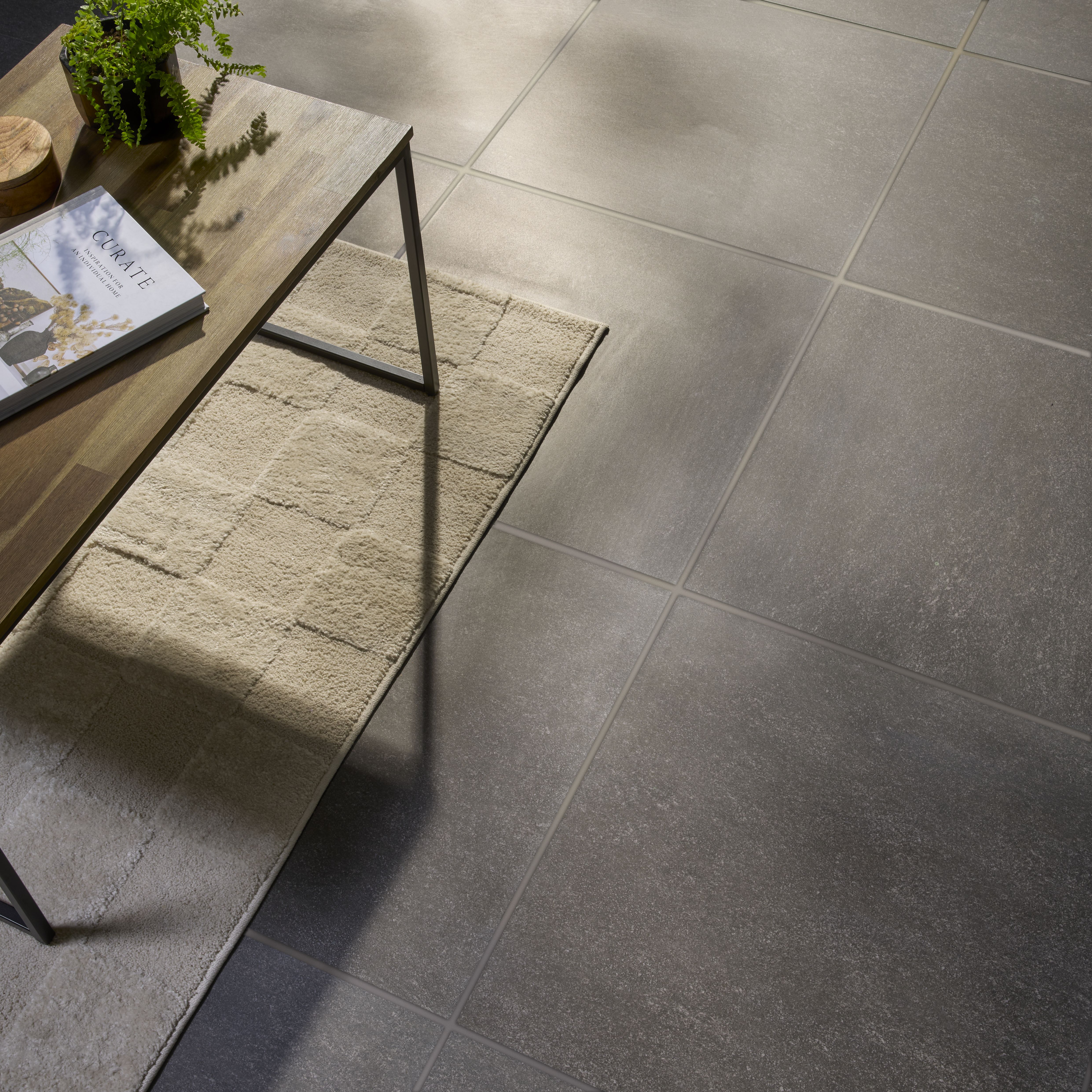 Duratile Designs Milestone Anthracite Matt Stone effect Porcelain Indoor Floor Tile, Pack of 3, (L)600mm (W)600mm