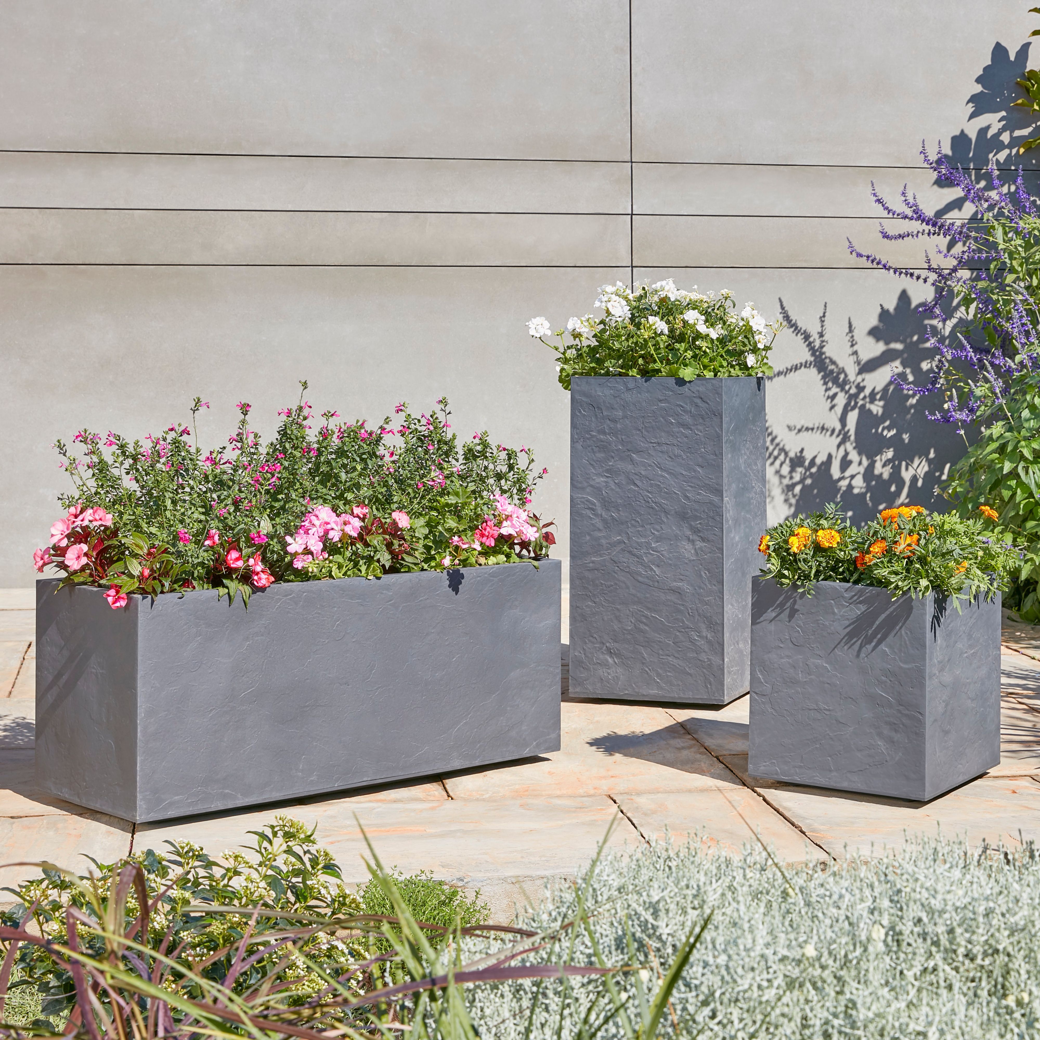 Durdica Dark Grey Slate Effect Plastic Rectangular Trough 100cm | DIY ...