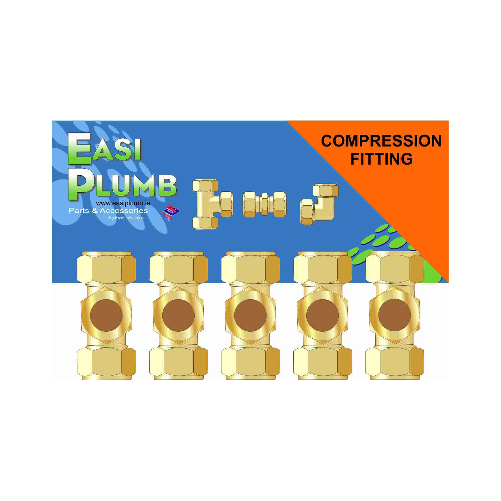 Easi Plumb Brass Compression Equal Tee (Dia) 14.7mm x 14.7mm x 14.7mm, Pack of 5