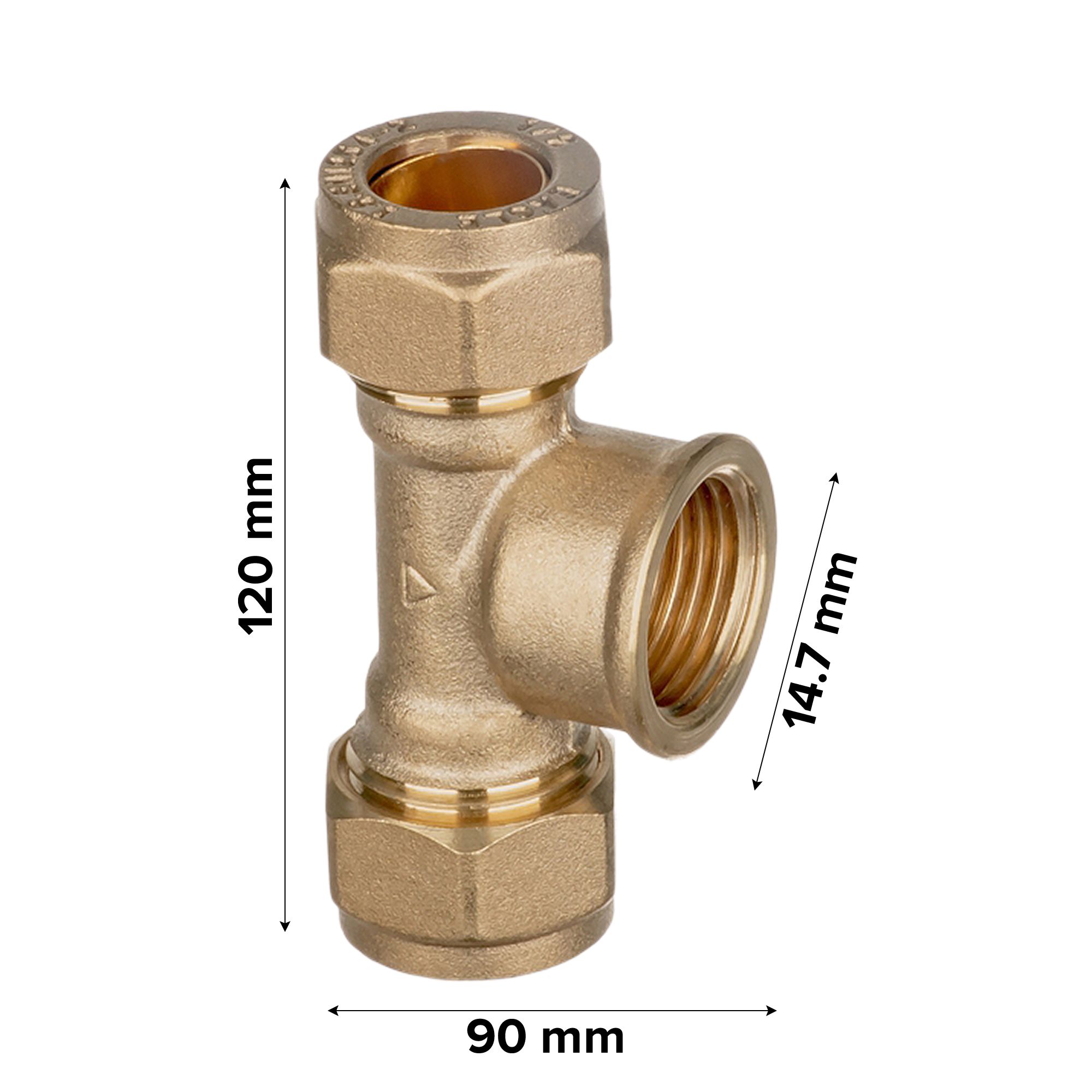 Easi Plumb Brass Compression Equal Tee (Dia) 14.7mm x 14.7mm x 14.7mm