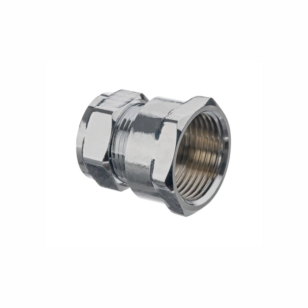 Easi Plumb Brass Fittings Compression Female Straight Brass Coupler Silver chrome effect ½" (D)14.7mm