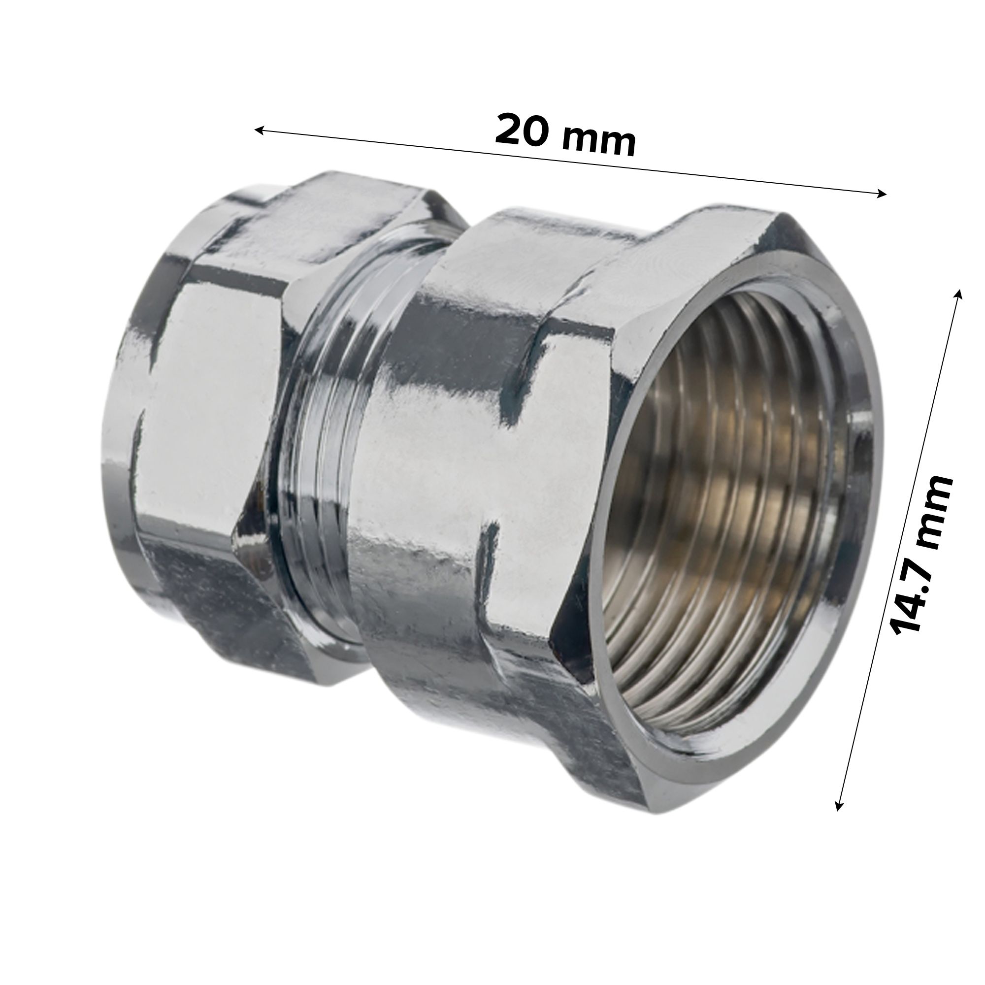 Easi Plumb Brass Fittings Compression Female Straight Brass Coupler Silver chrome effect ½" (D)14.7mm