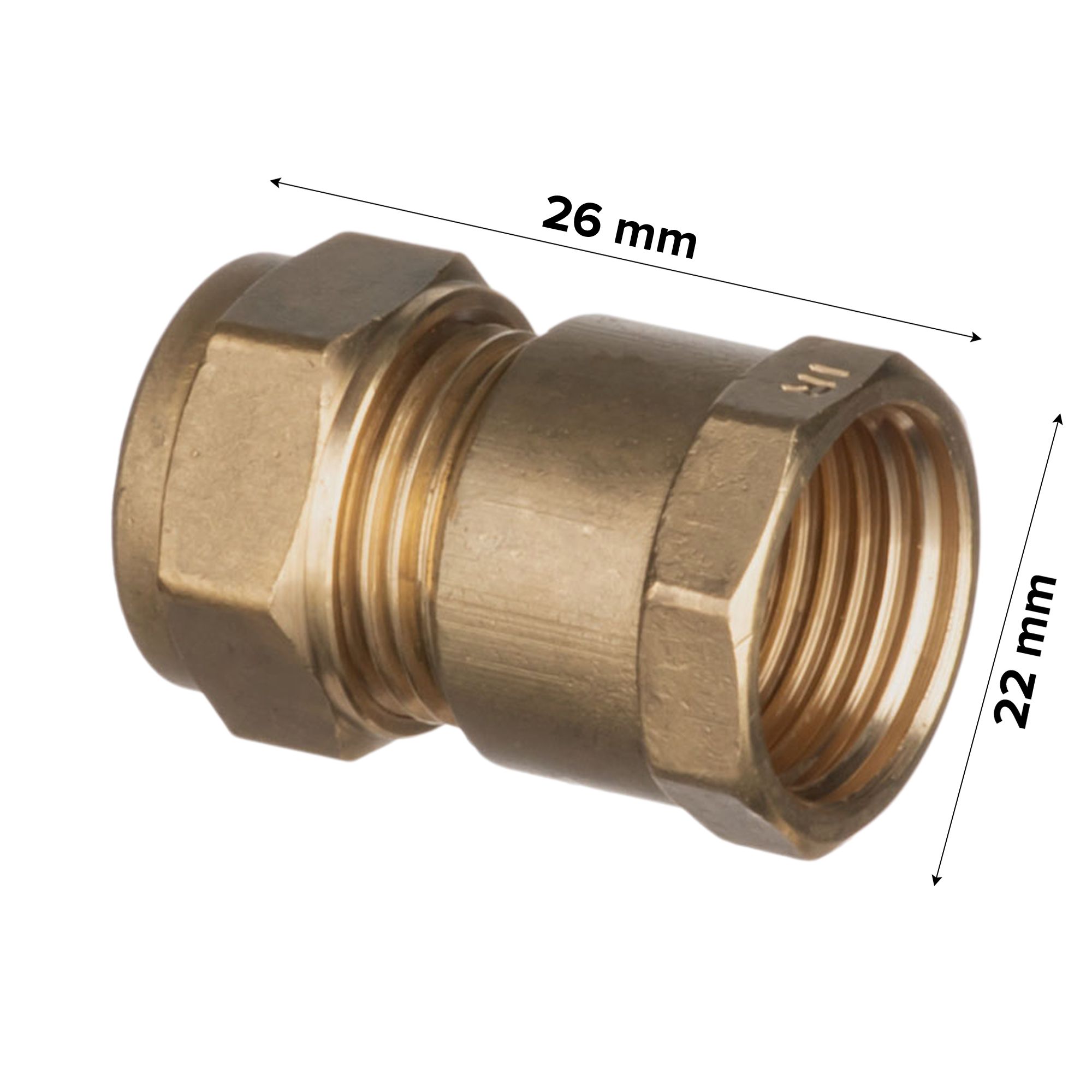 Easi Plumb Brass Fittings Compression Female Straight Brass Coupler Yellow ¾" (D)22mm