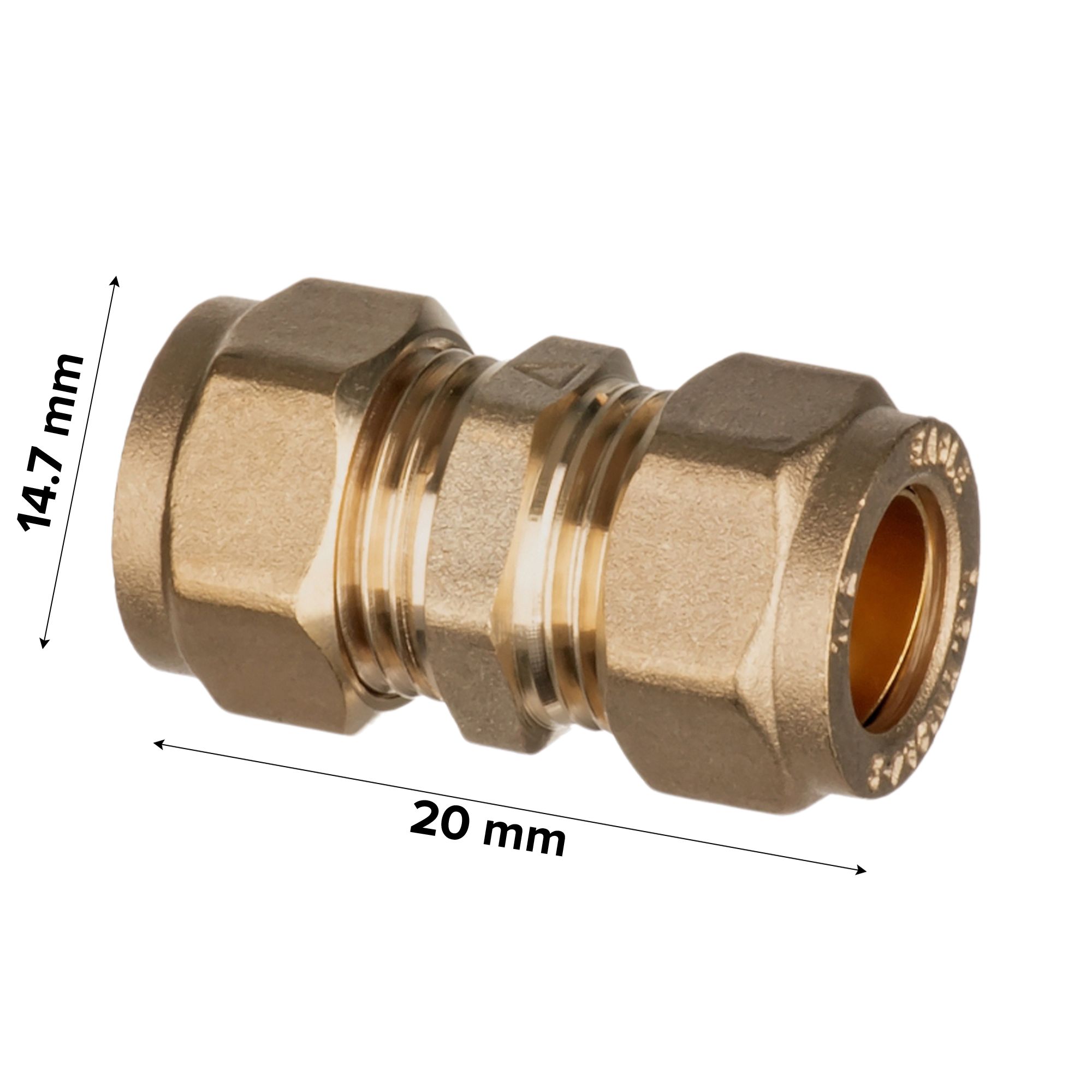 Easi Plumb Brass Fittings Compression Straight Brass Coupler Yellow 14.7mm x, (D)12.7mm