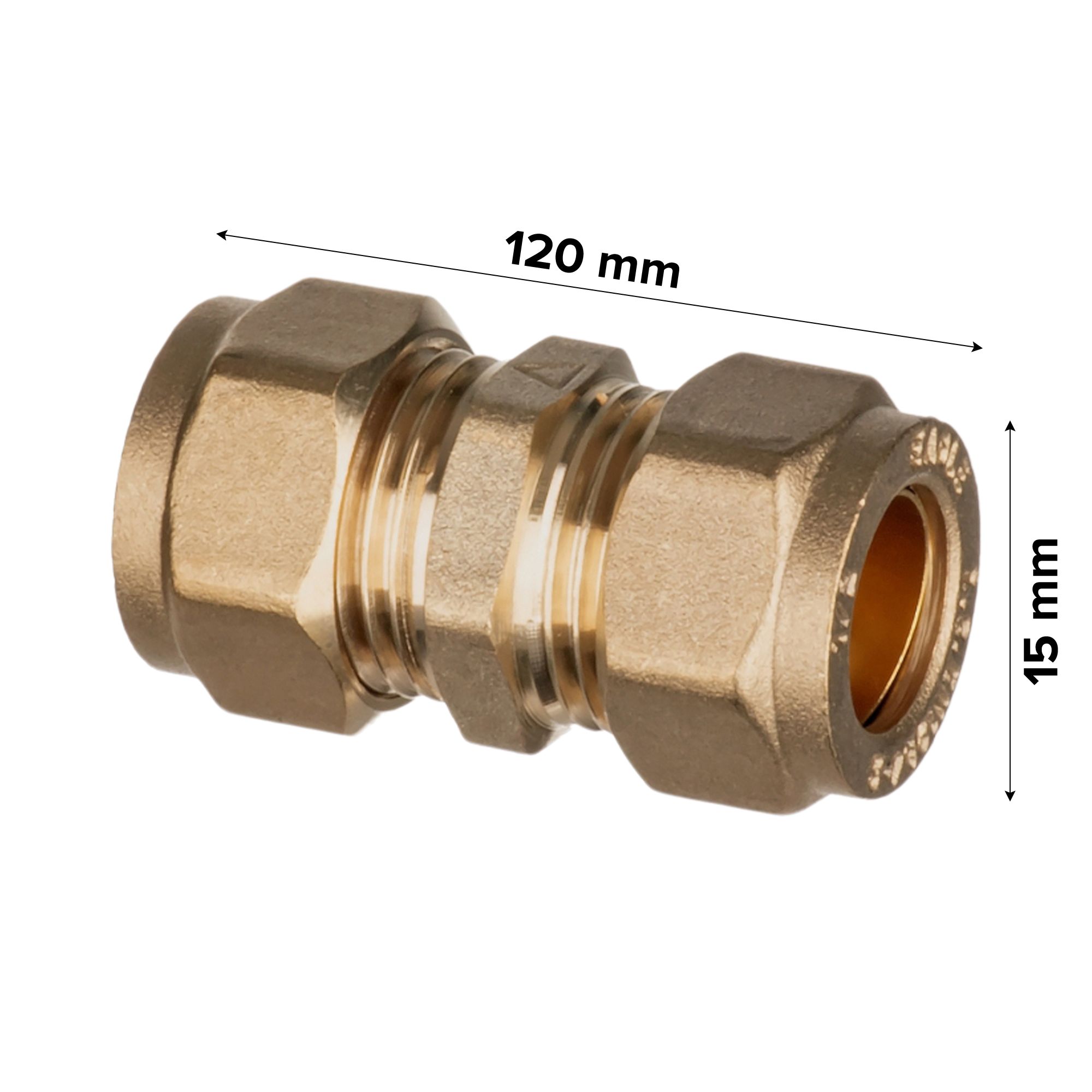 Easi Plumb Brass Fittings Compression Straight Brass Coupler Yellow 15mm x, (D)15mm