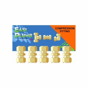 Easi Plumb Brass Fittings Compression Straight Equal Coupler (Dia)14.7mm 14.7mm, Pack of 5