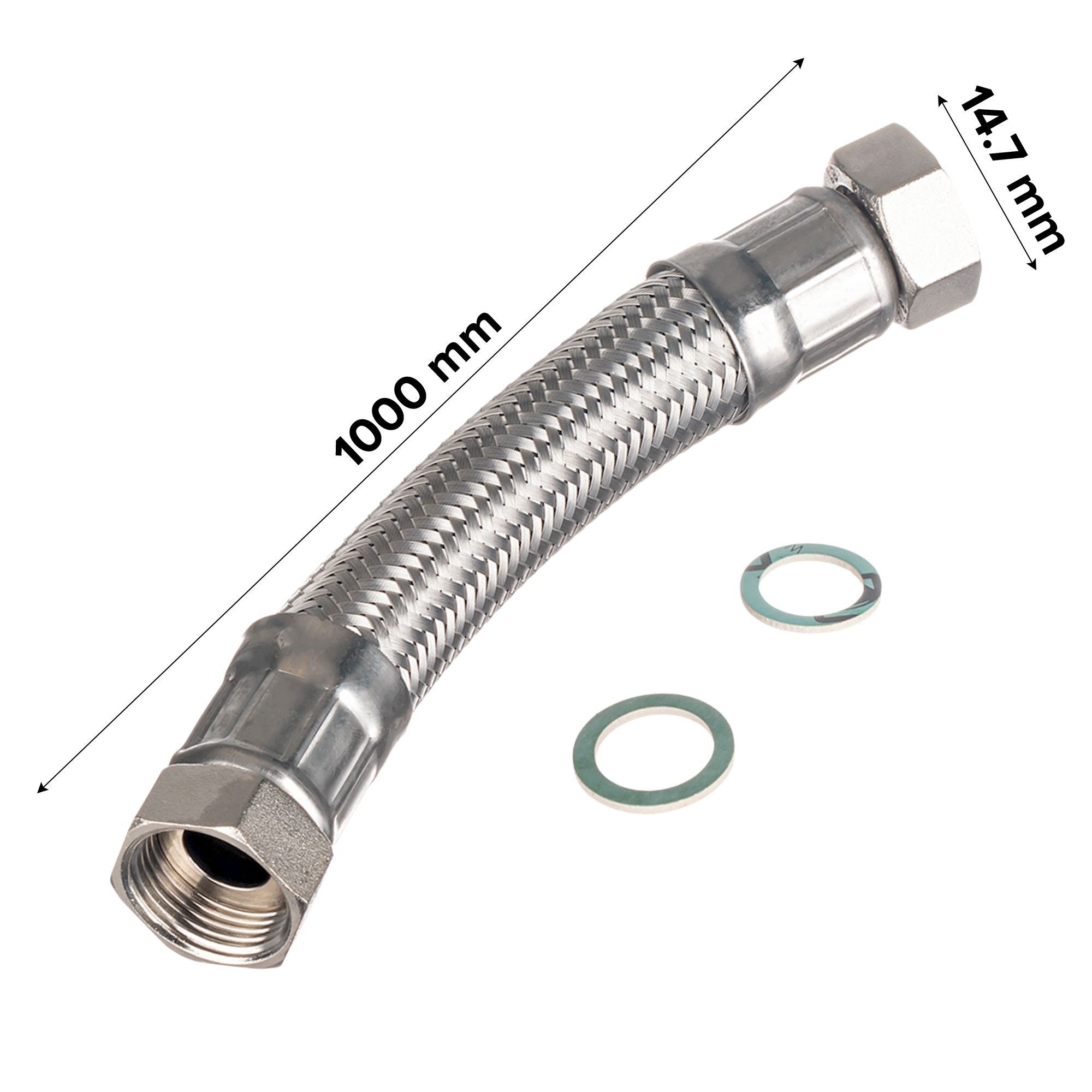 Easi Plumb Chrome Flexible Hose EPFC61121, (L)1m 13mm x (Dia)½"