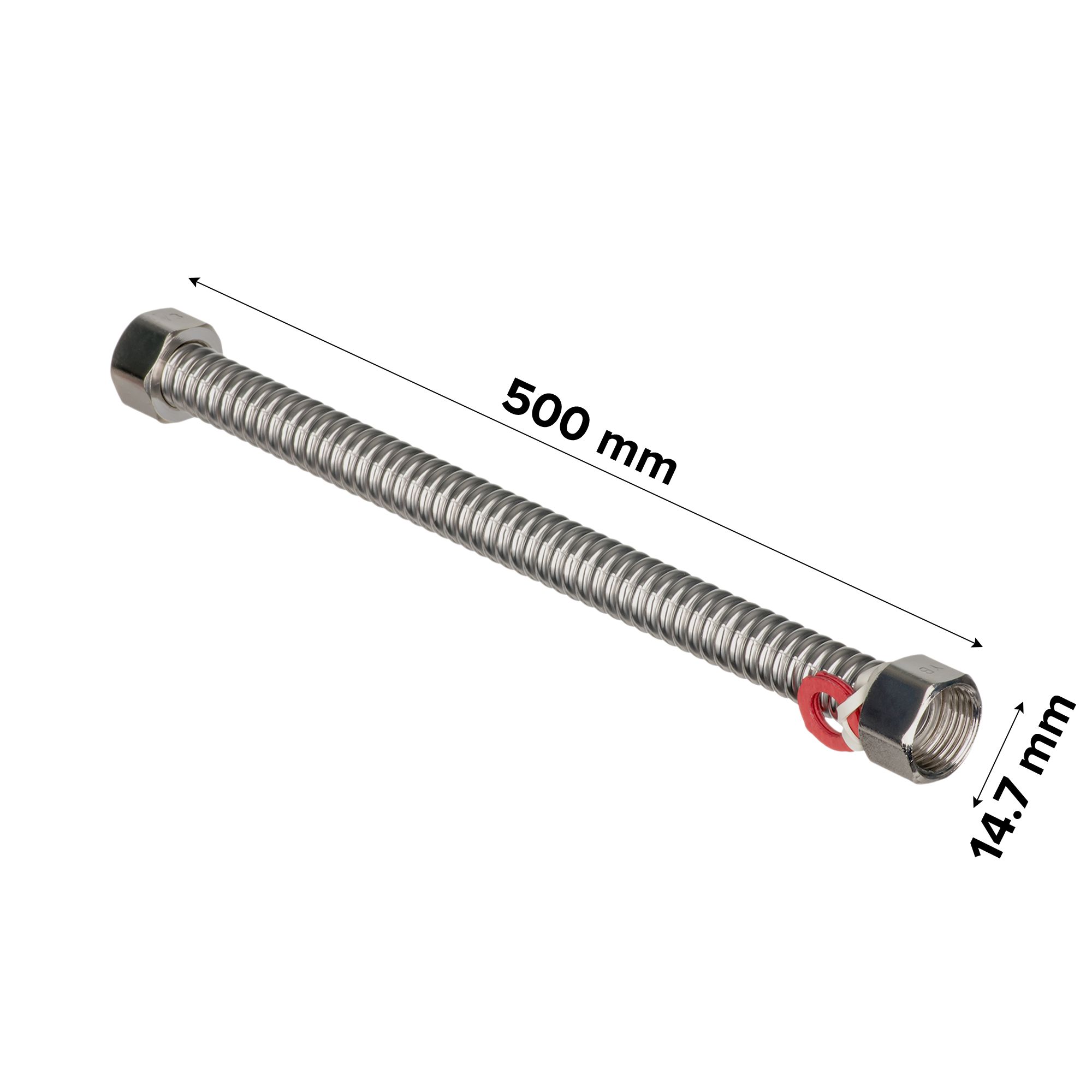 Easi Plumb Chrome Flexible Hose EPFT12500, (L)0.5m 12mm x (Dia)½"