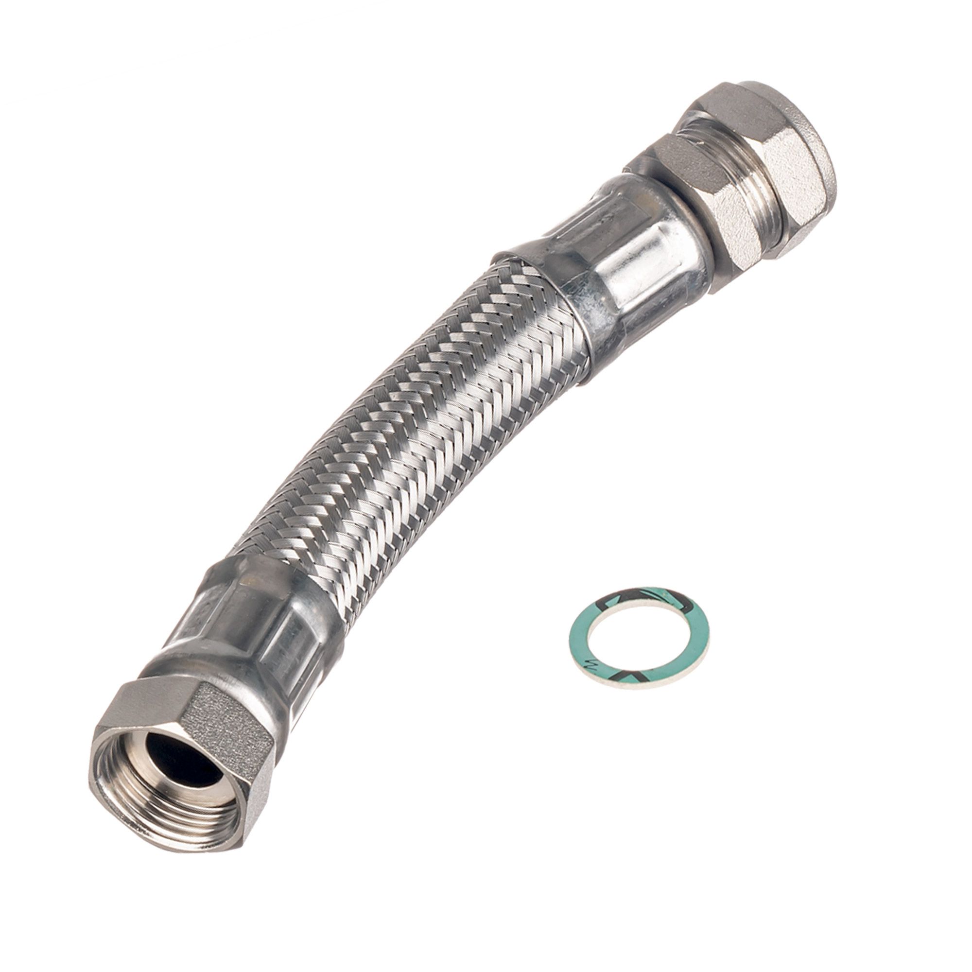 Easi Plumb Compression Chrome Flexible Hose EPFC5512C, (L)0.4m 13mm x (Dia)½"