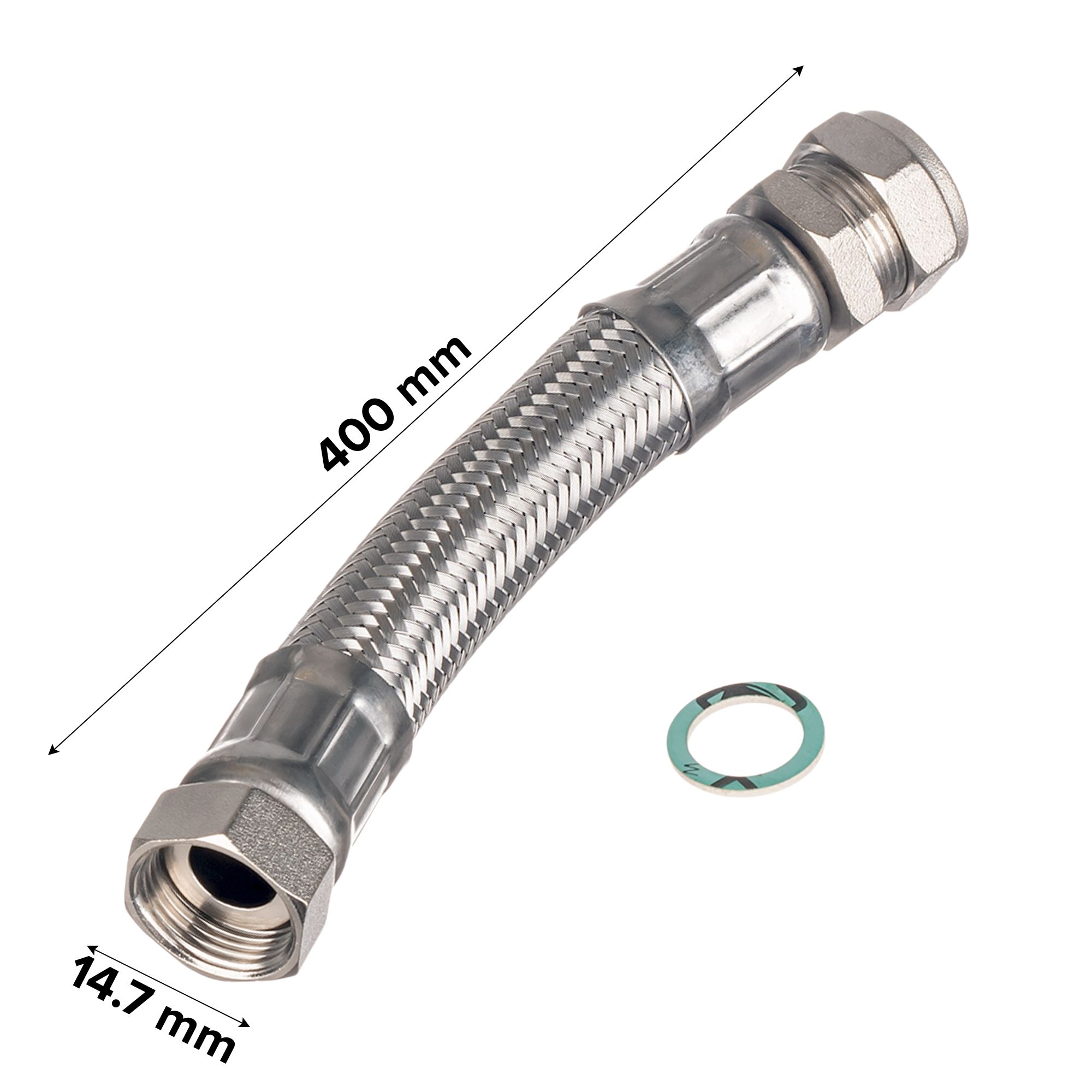 Easi Plumb Compression Chrome Flexible Hose EPFC5512C, (L)0.4m 13mm x (Dia)½"