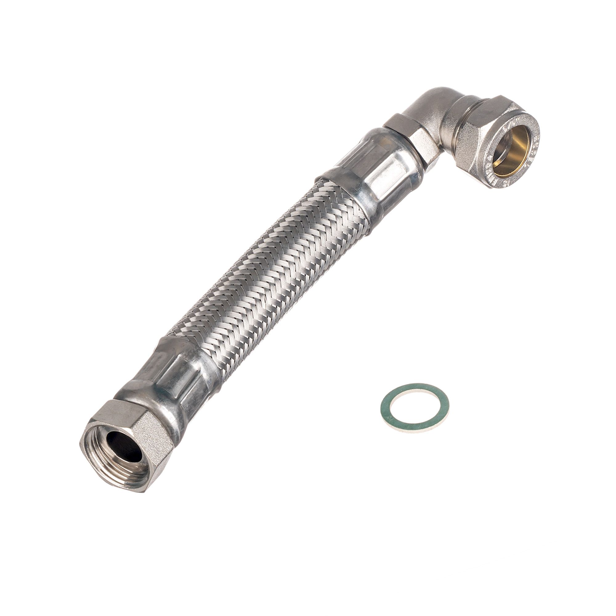 Easi Plumb Compression Chrome Flexible Hose EPFC5612C, (L)0.4m 13mm x (Dia)½"